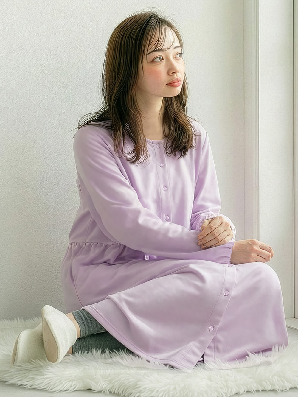 綿混やわらかスムース前開きワンピース×産後も使えるレギンスパジャマ