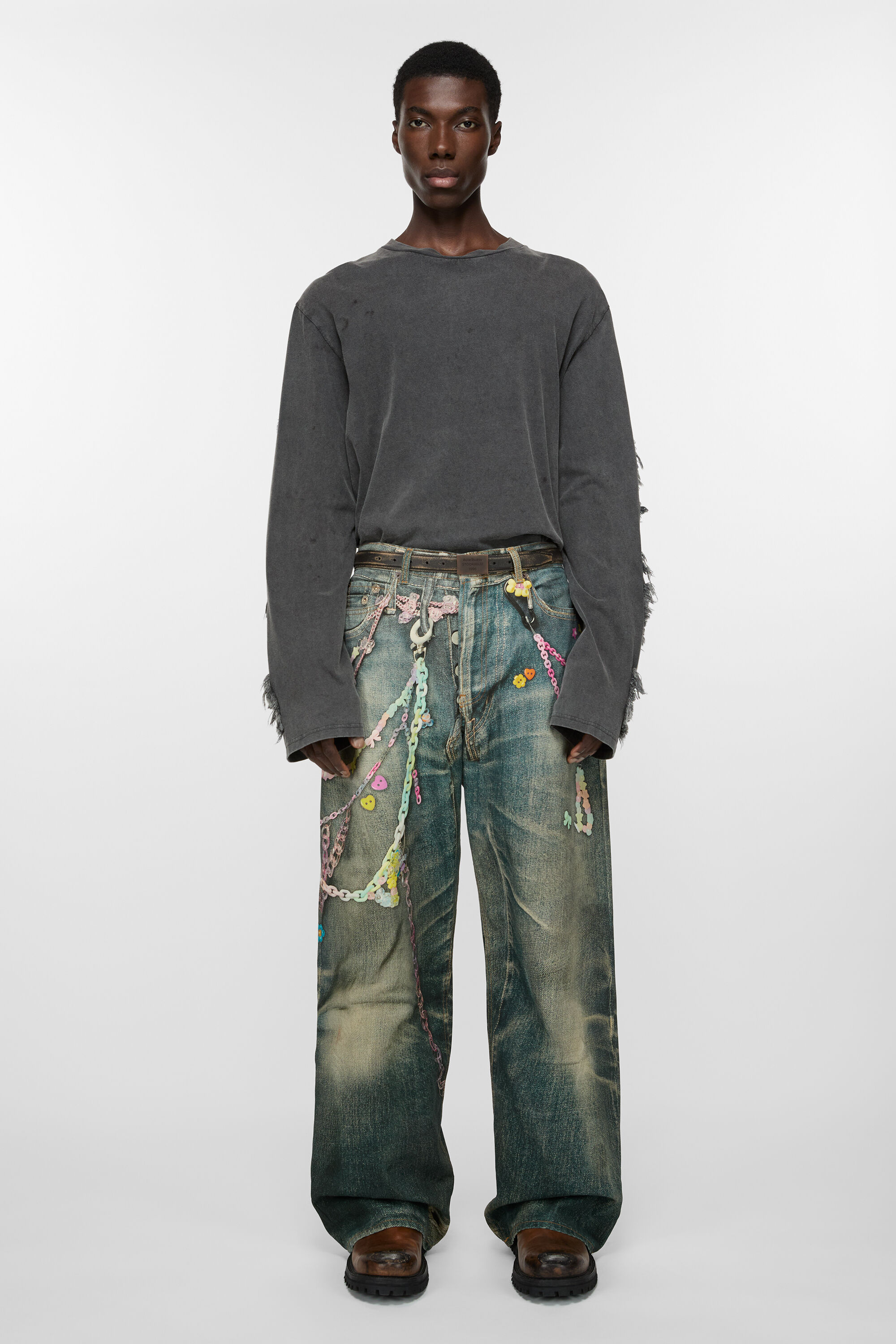 Acne Studios - Engraved Logo leather belt - Dark brown/beige
