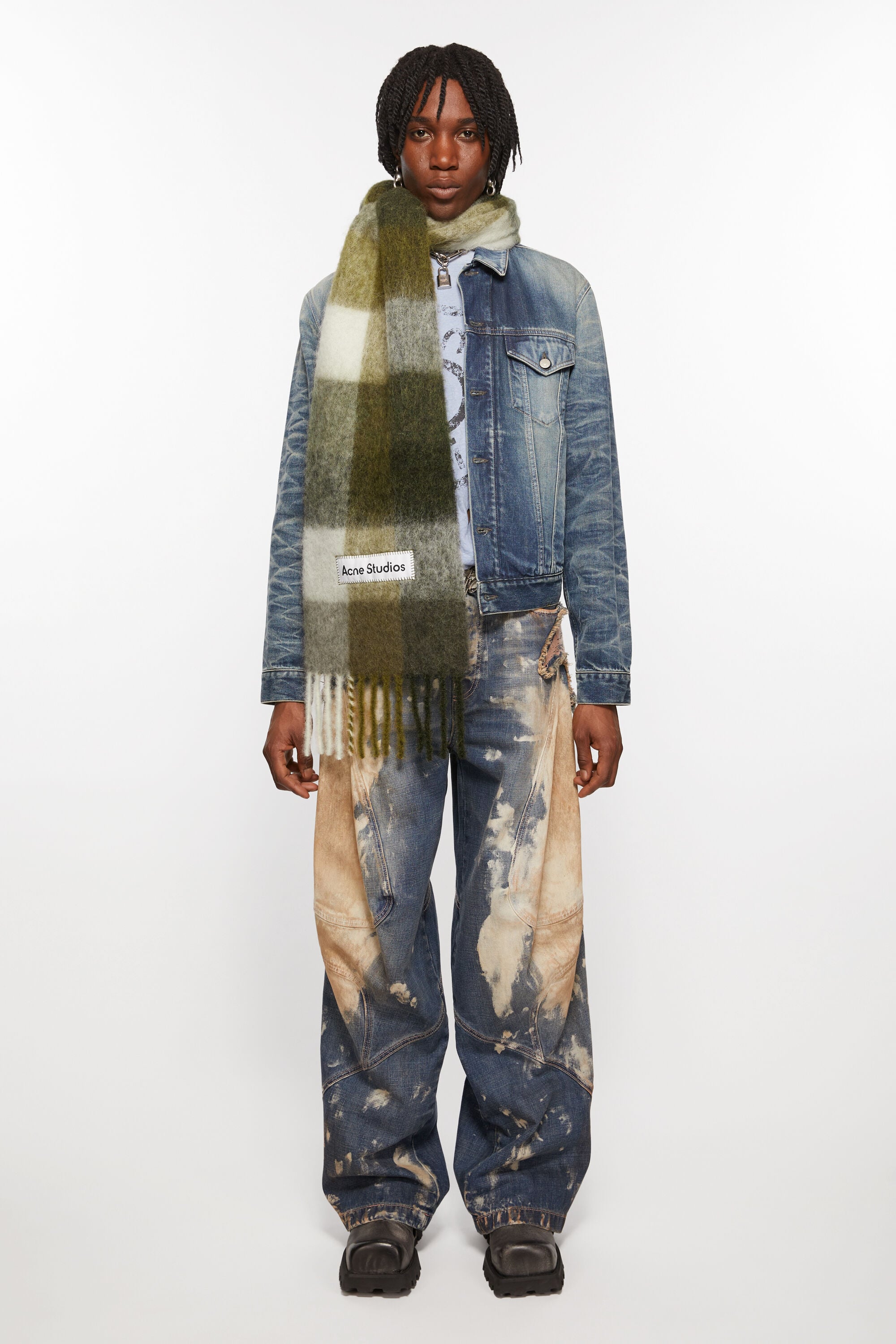 Acne Studios - Mohair checked scarf - Taupe/Green/Black