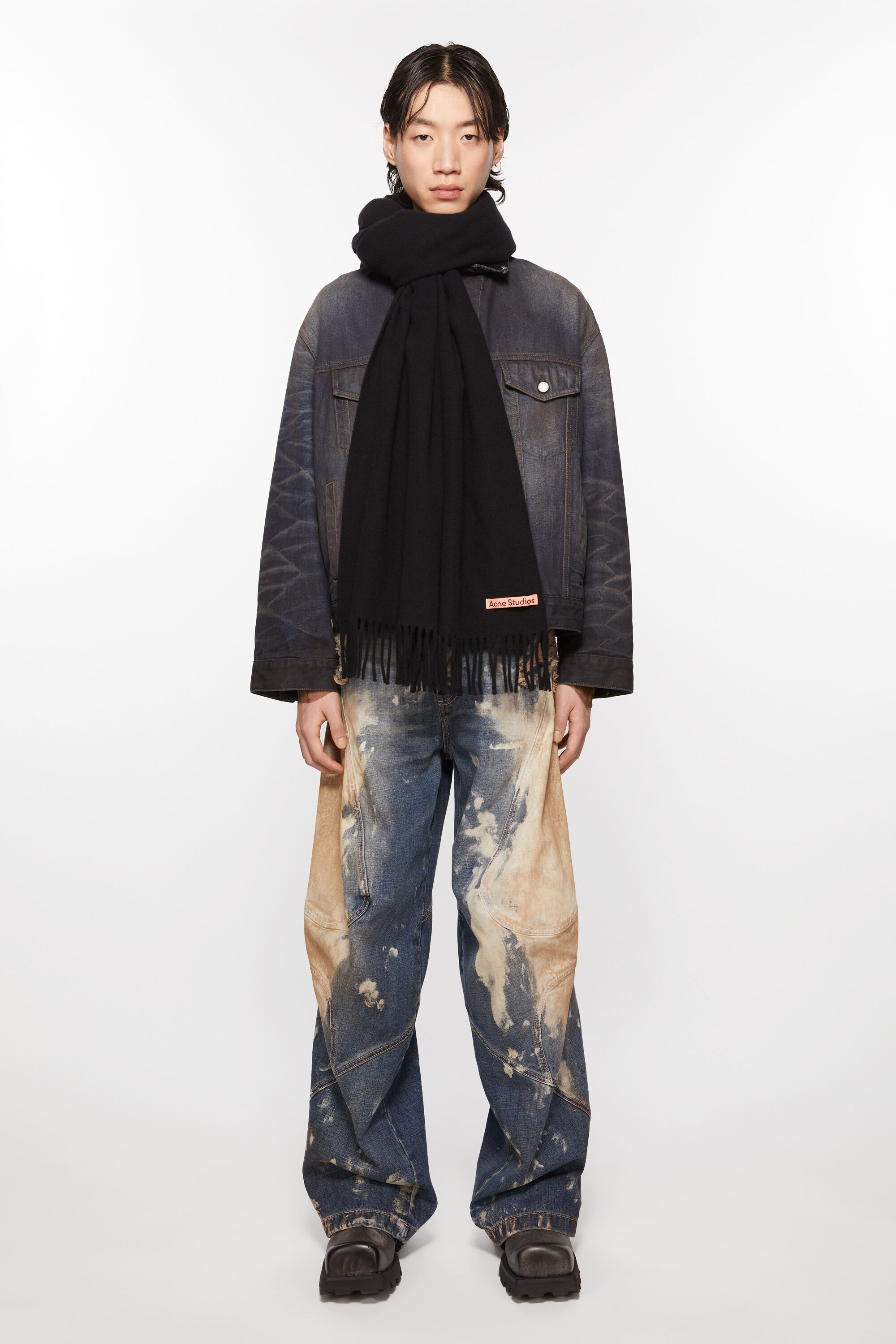 Acne Studios - フリンジウールスカーフ - オーバーサイズ - ブラック