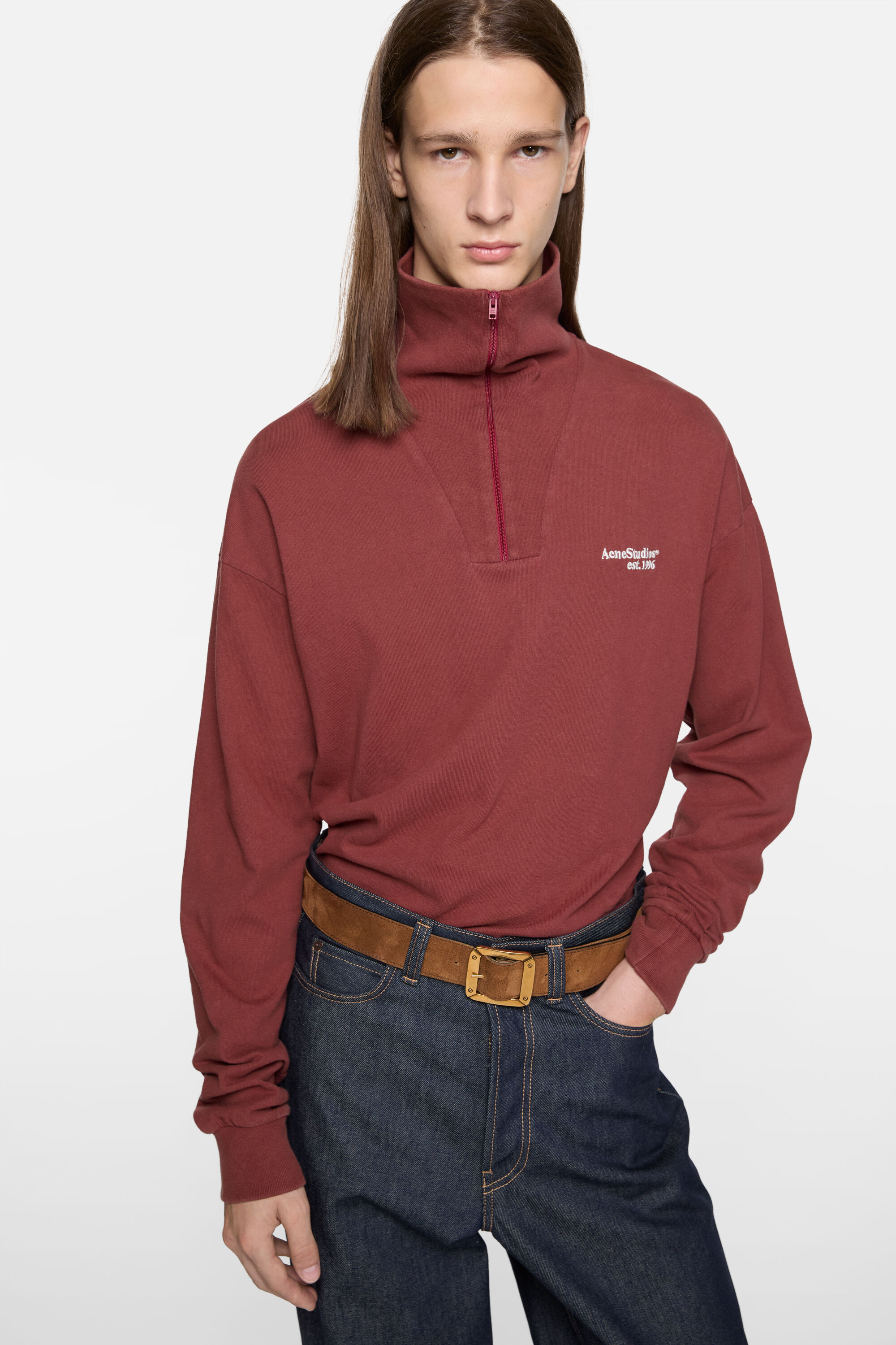 Acne Studios - ジップアップロゴスウェットシャツ - マルーンレッド