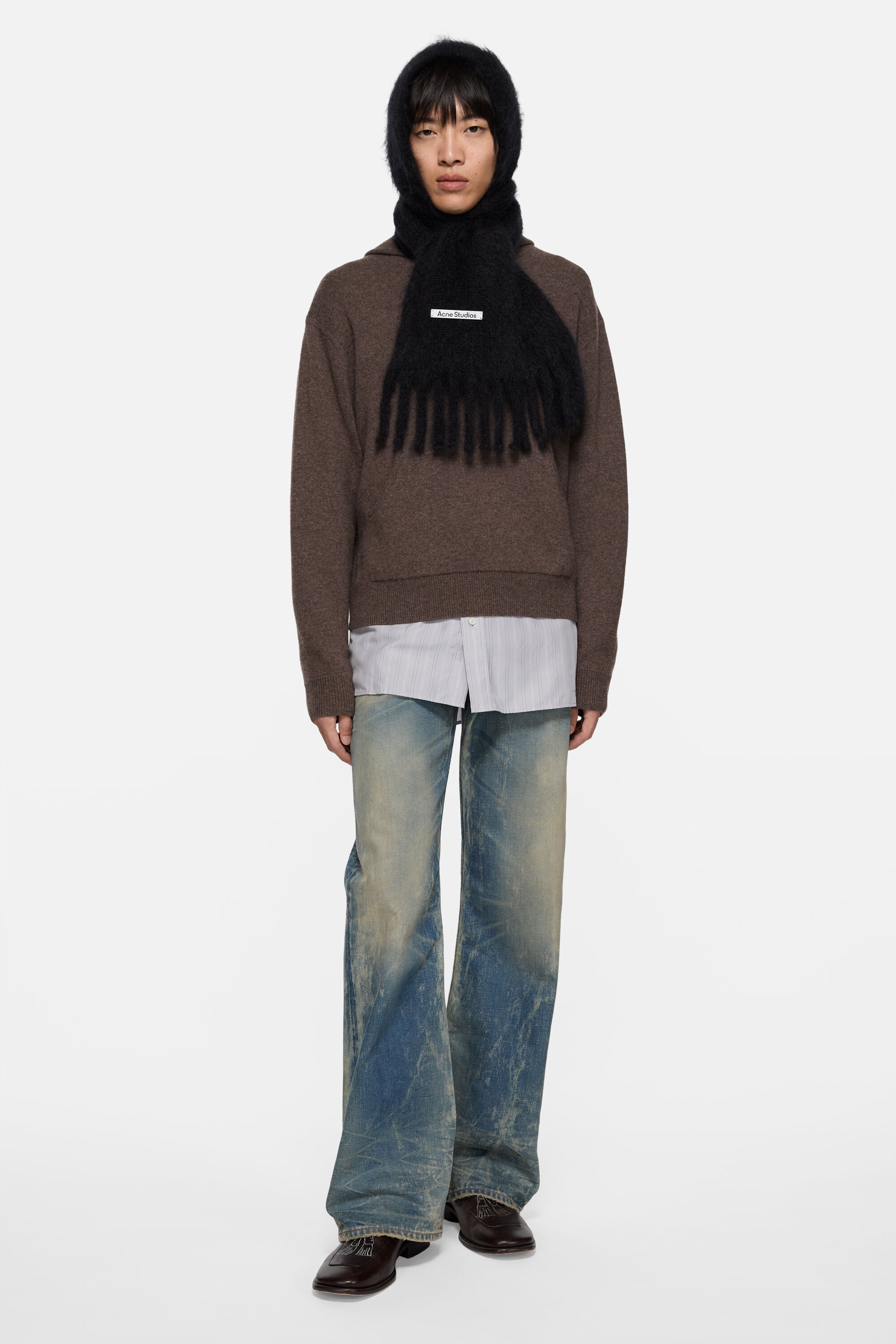 Acne Studios - フード付きモヘアスカーフ - ブラック