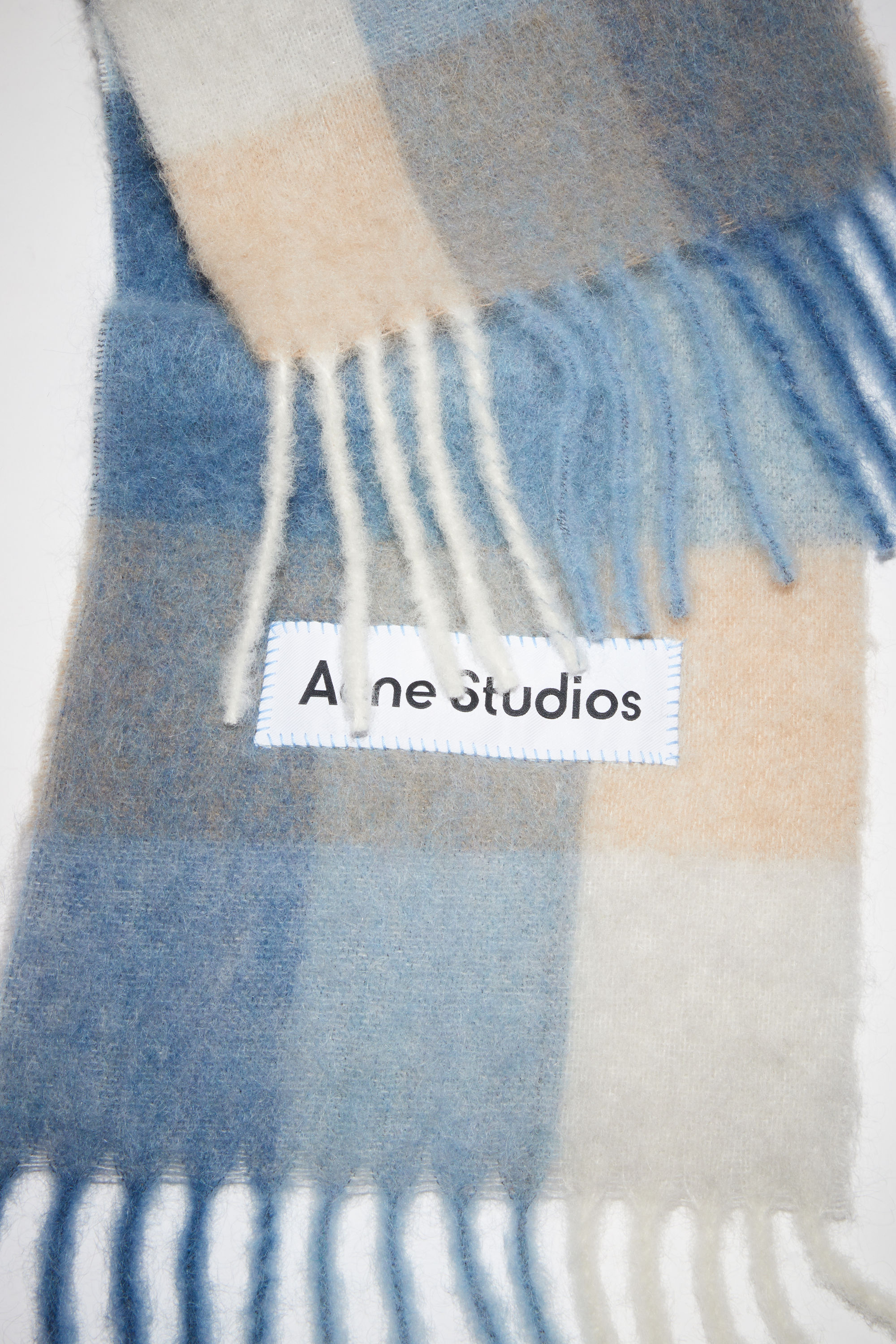 Acne Studios - チェック ウールフリンジスカーフ - パステルブルー