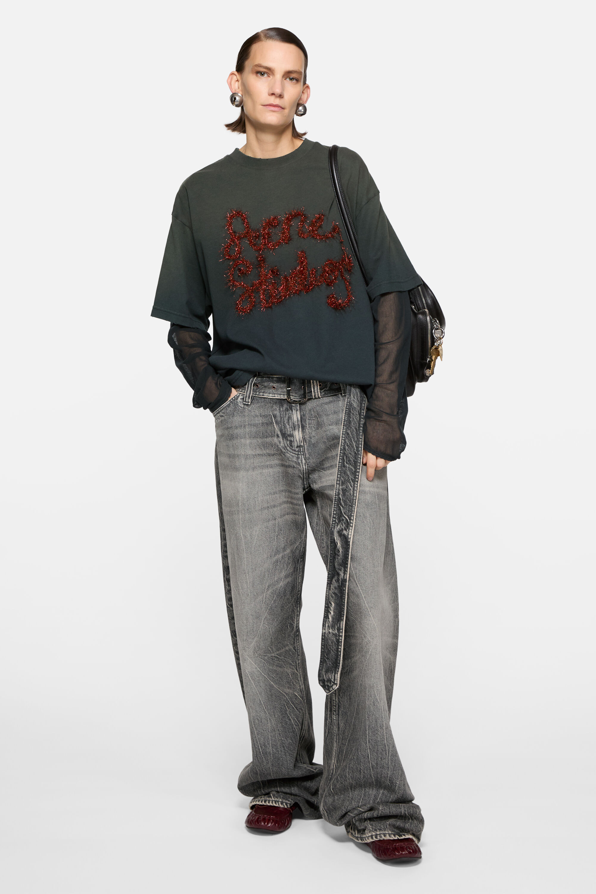 Acne Studios - レイヤードロゴTシャツ - アンスラサイトグレー