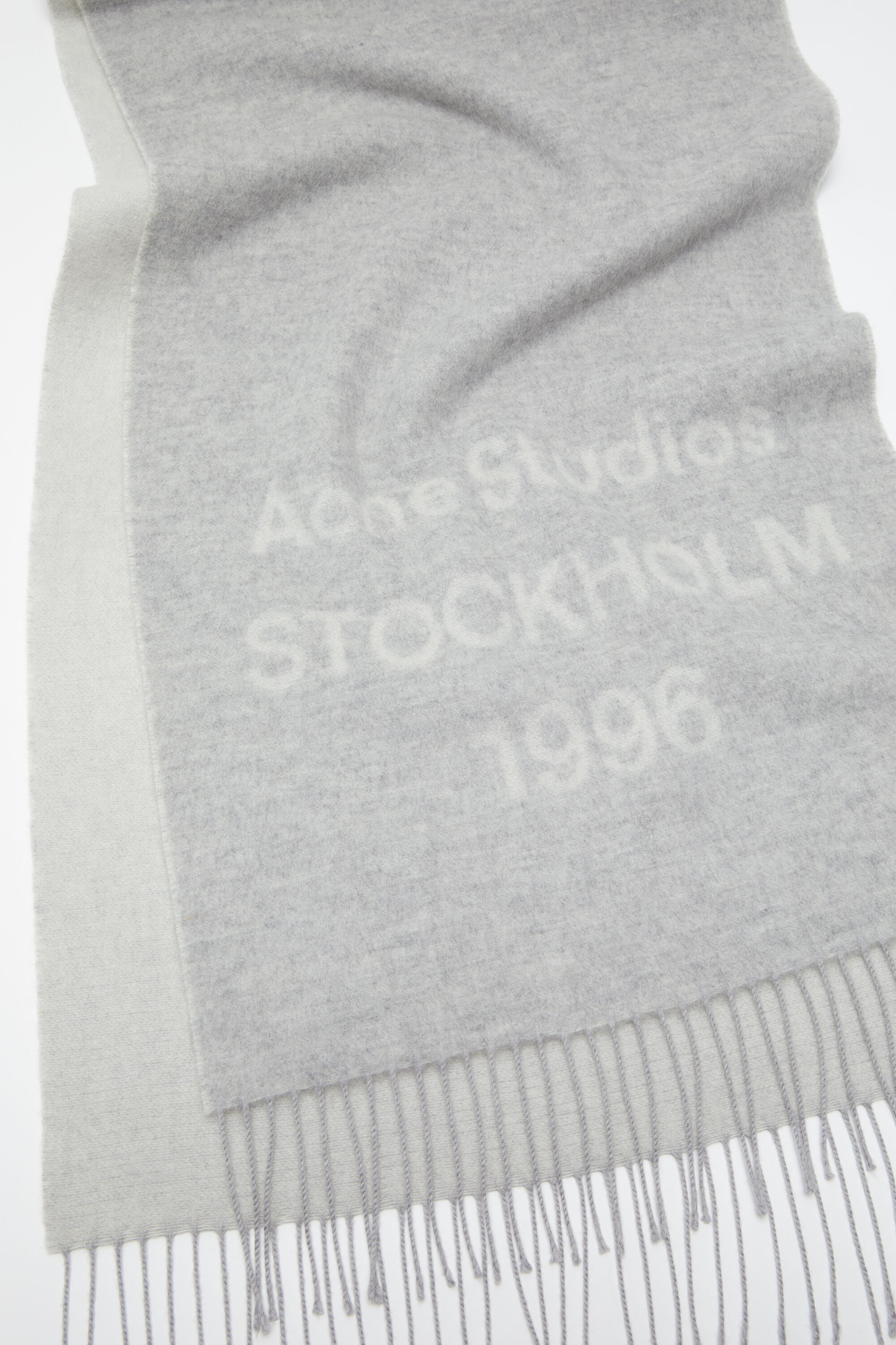 Acne Studios - ロゴウールスカーフ - ライトグレーメランジ/ホワイト