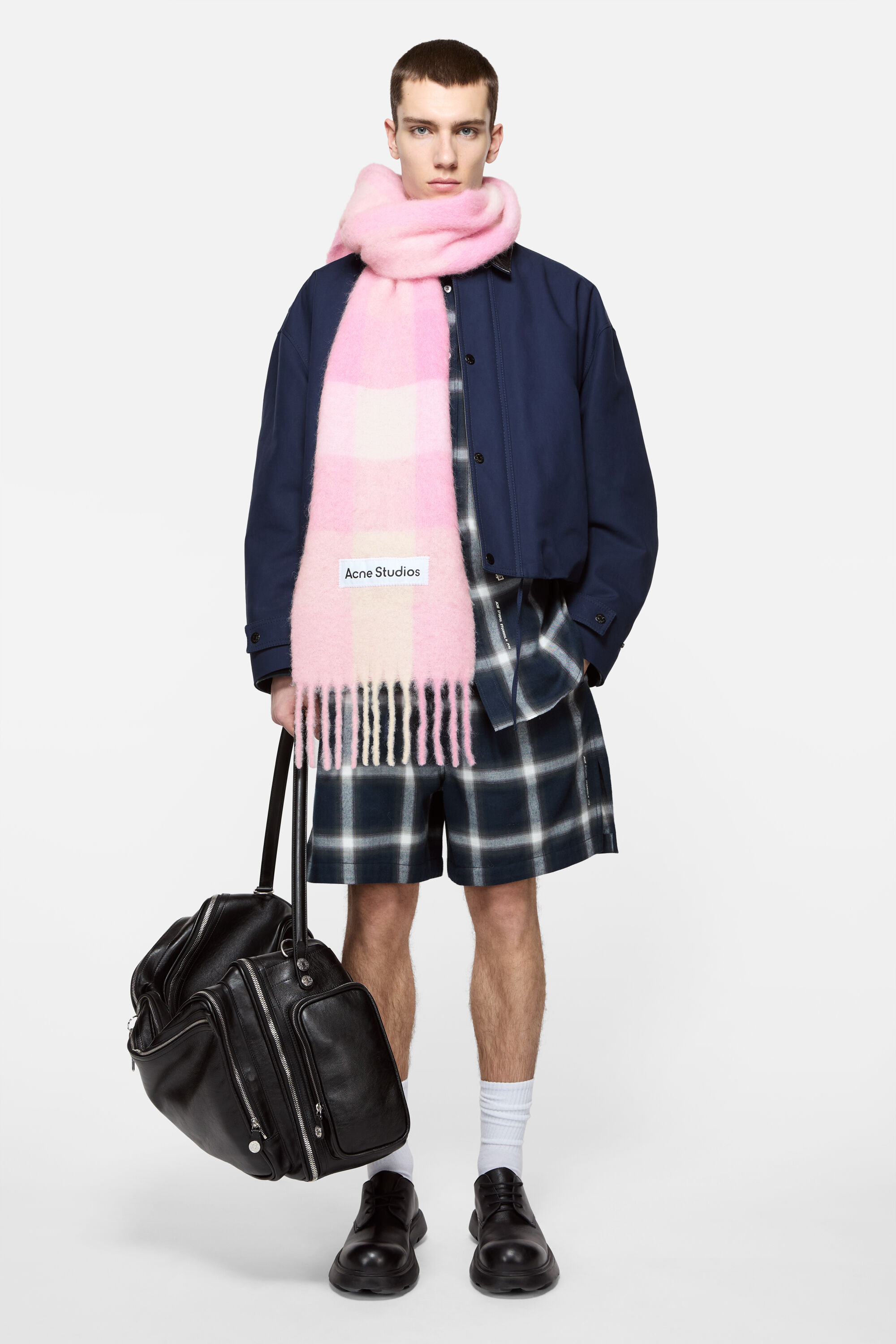 Acne Studios - Mohair checked scarf - Candy Pink/White/Pale Pink