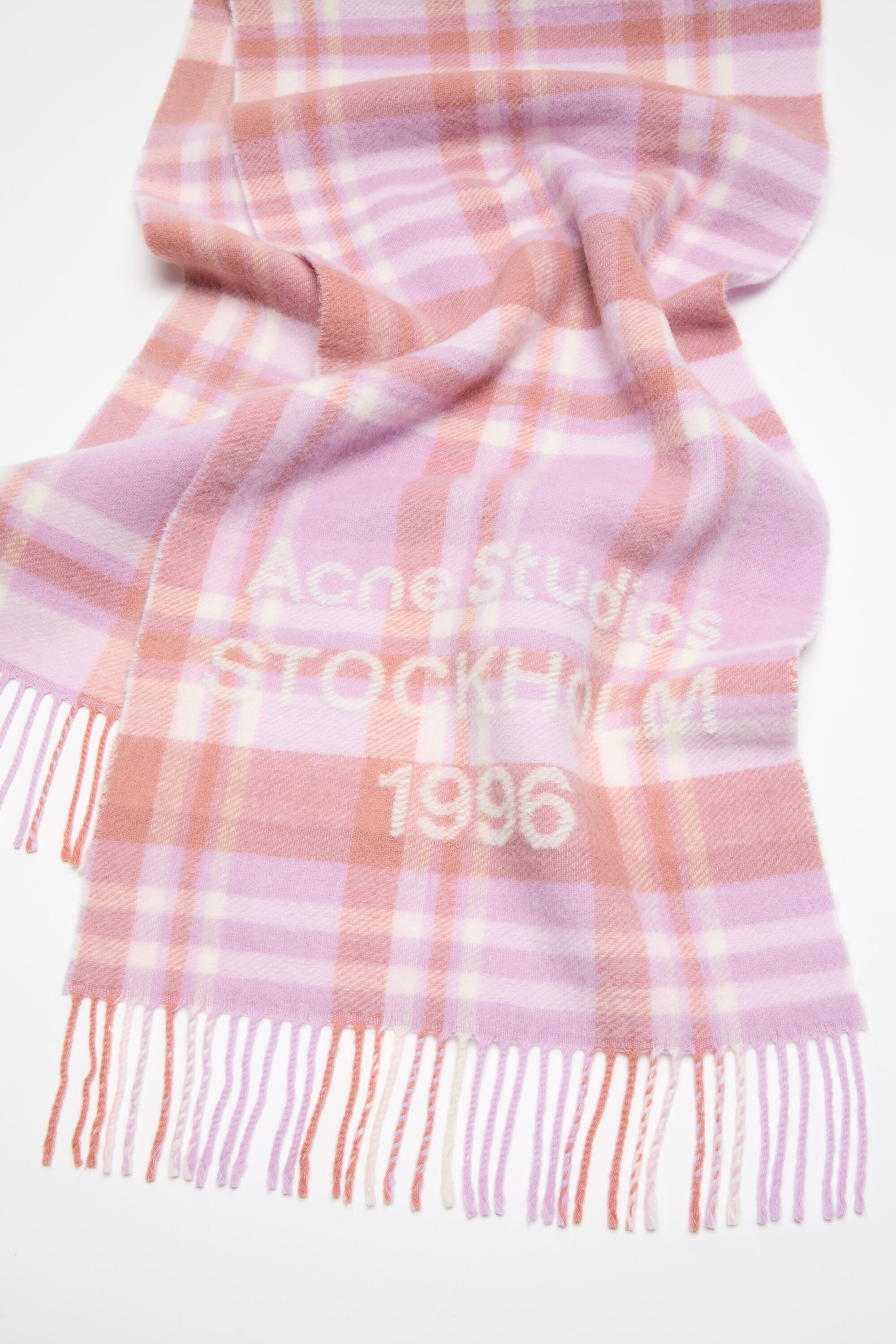 Acne Studios - チェックロゴスカーフ - ワイド - ピンク/フューシャ