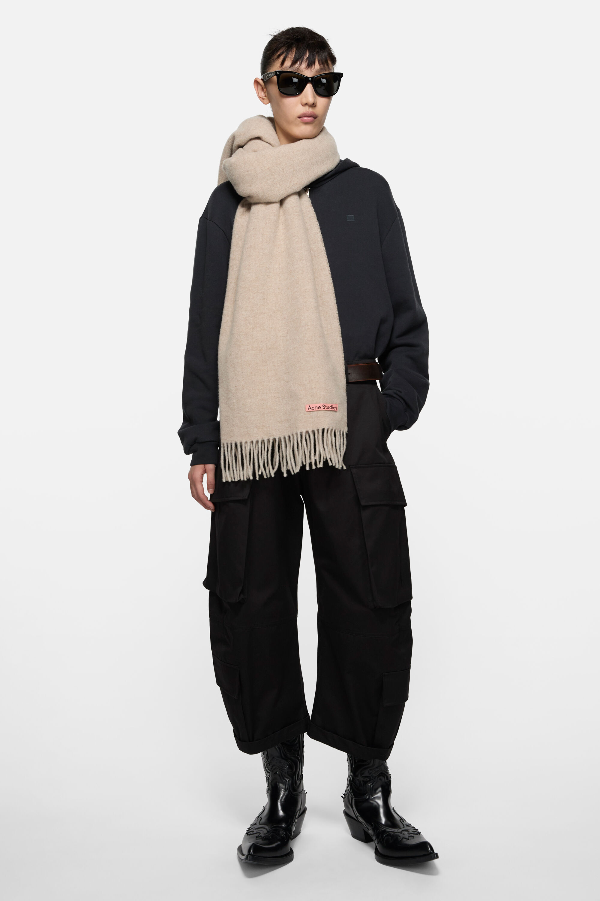 Acne Studios - Fringe wool scarf - oversized - Oatmeal melange