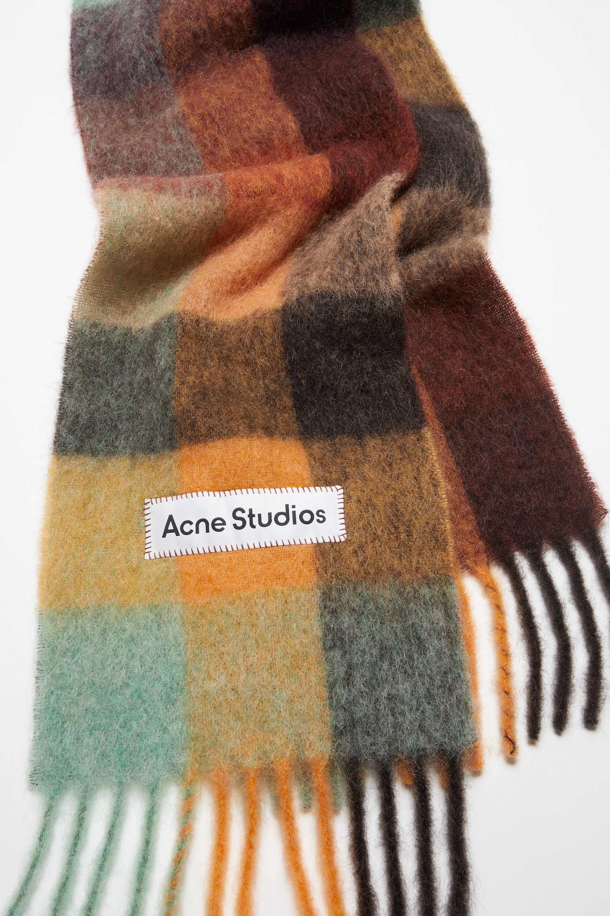 Acne Studios - モヘアチェックスカーフ - チェスナットブラウン