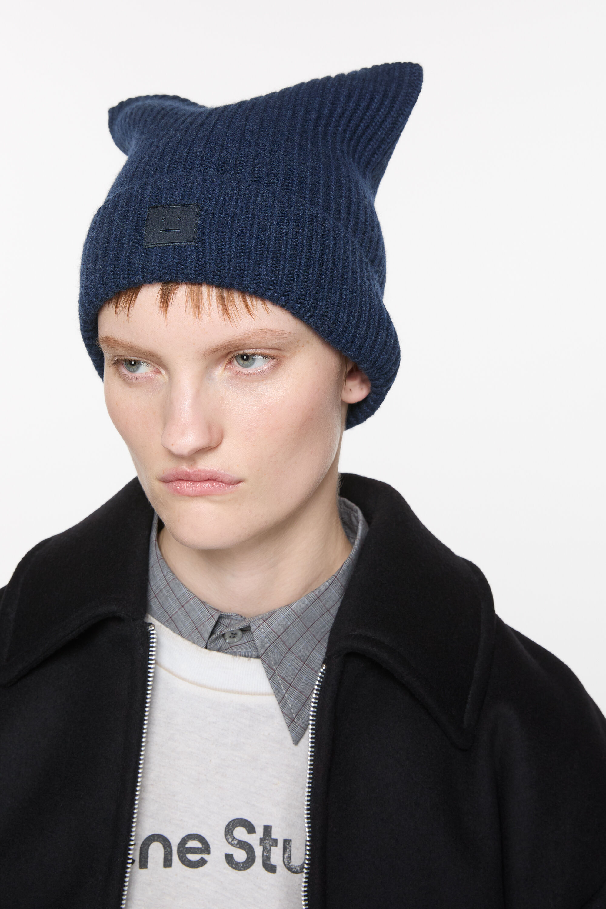 Acne Studios - Faceロゴスクエアビーニー - ネイビーメランジ