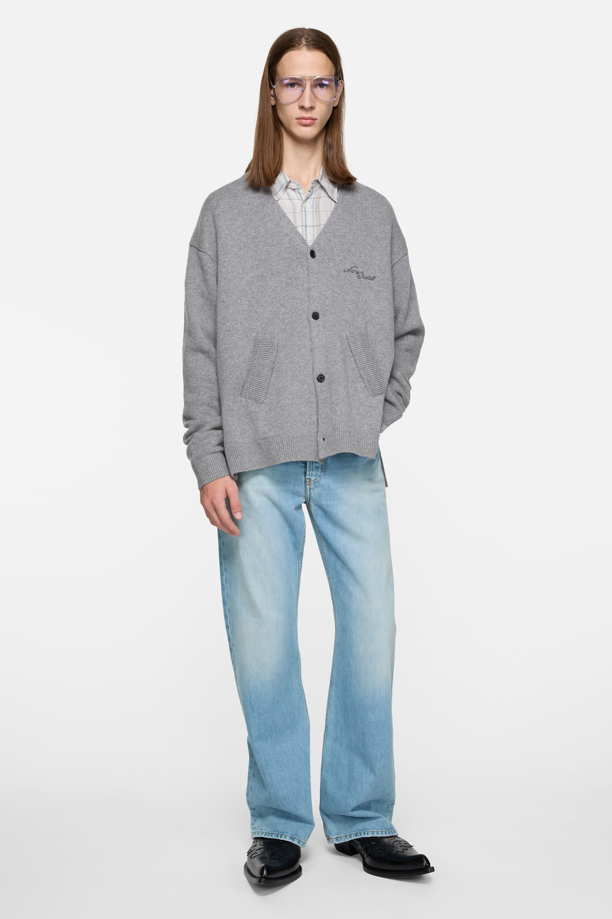 Acne Studios - ウールVネックカーディガン - ダークグレーメランジ