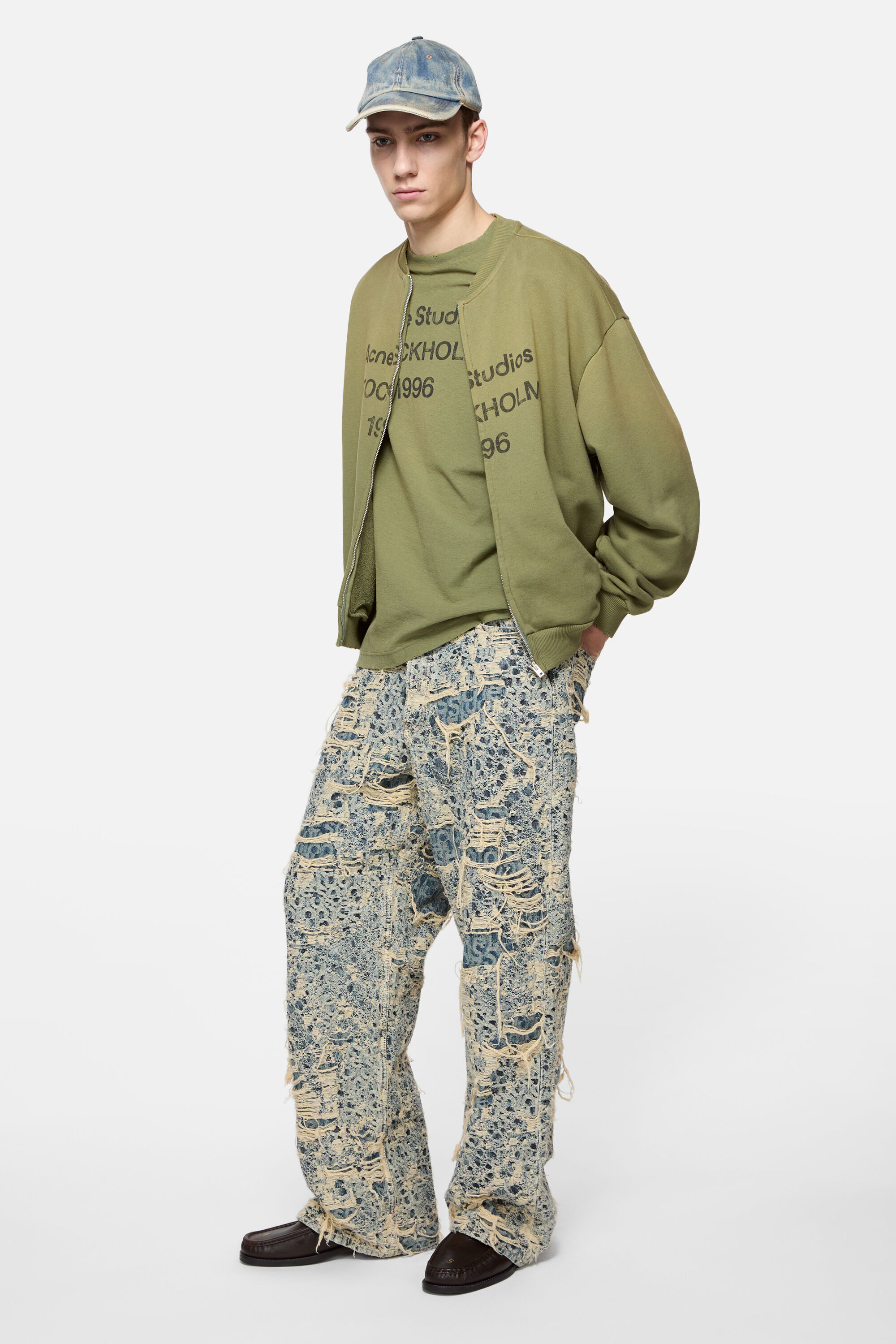 Acne Studios - ウォッシュ加工ジップアップカーディガン - オリーブ
