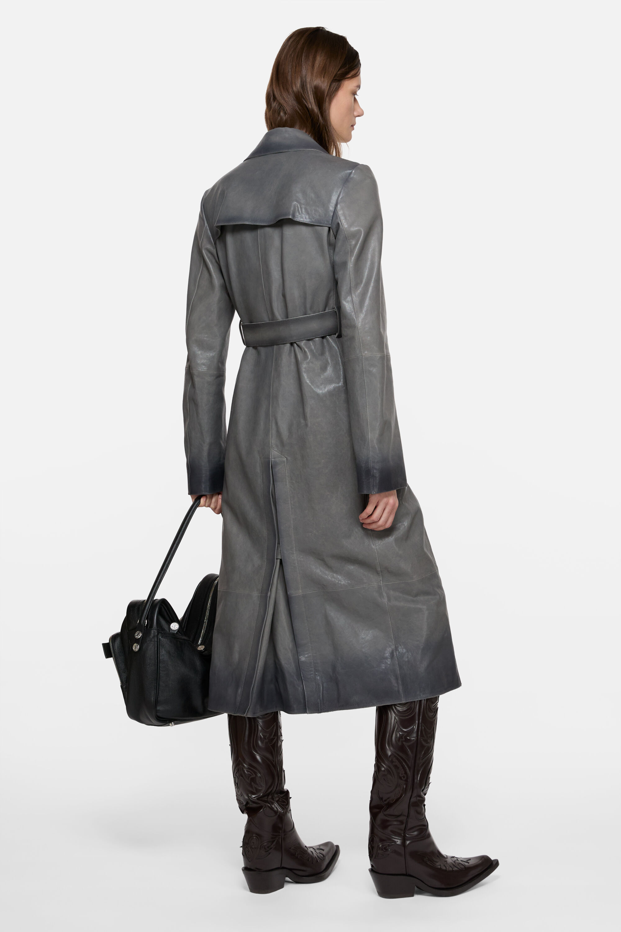 Acne Studios - レザートレンチコート - アンスラサイトグレー