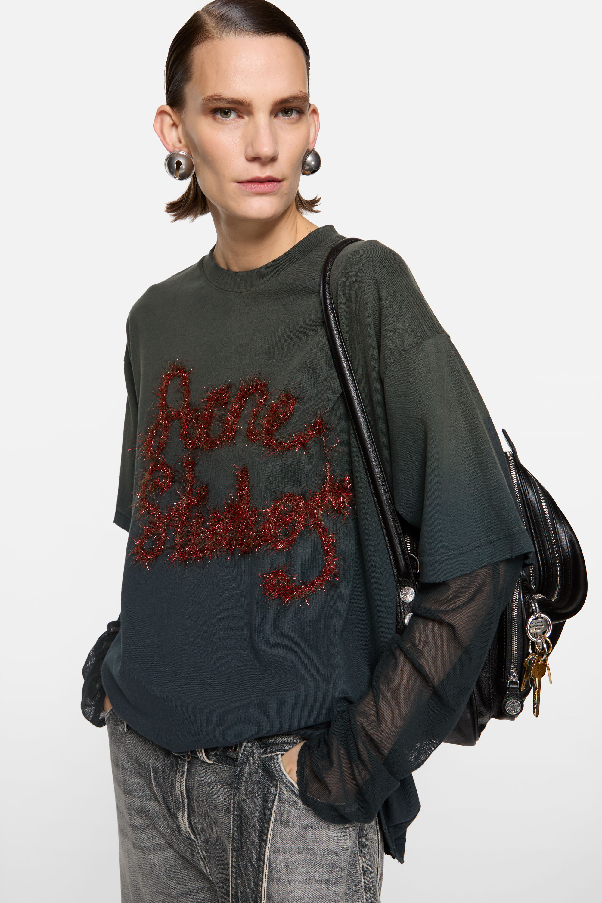 Acne Studios - レイヤードロゴTシャツ - アンスラサイトグレー