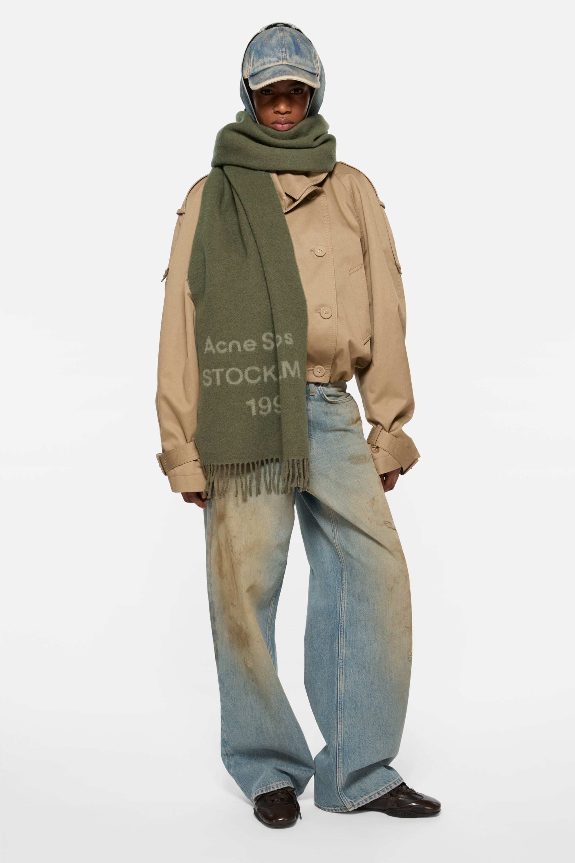 Acne Studios - Logo scarf - Wide - Olive green