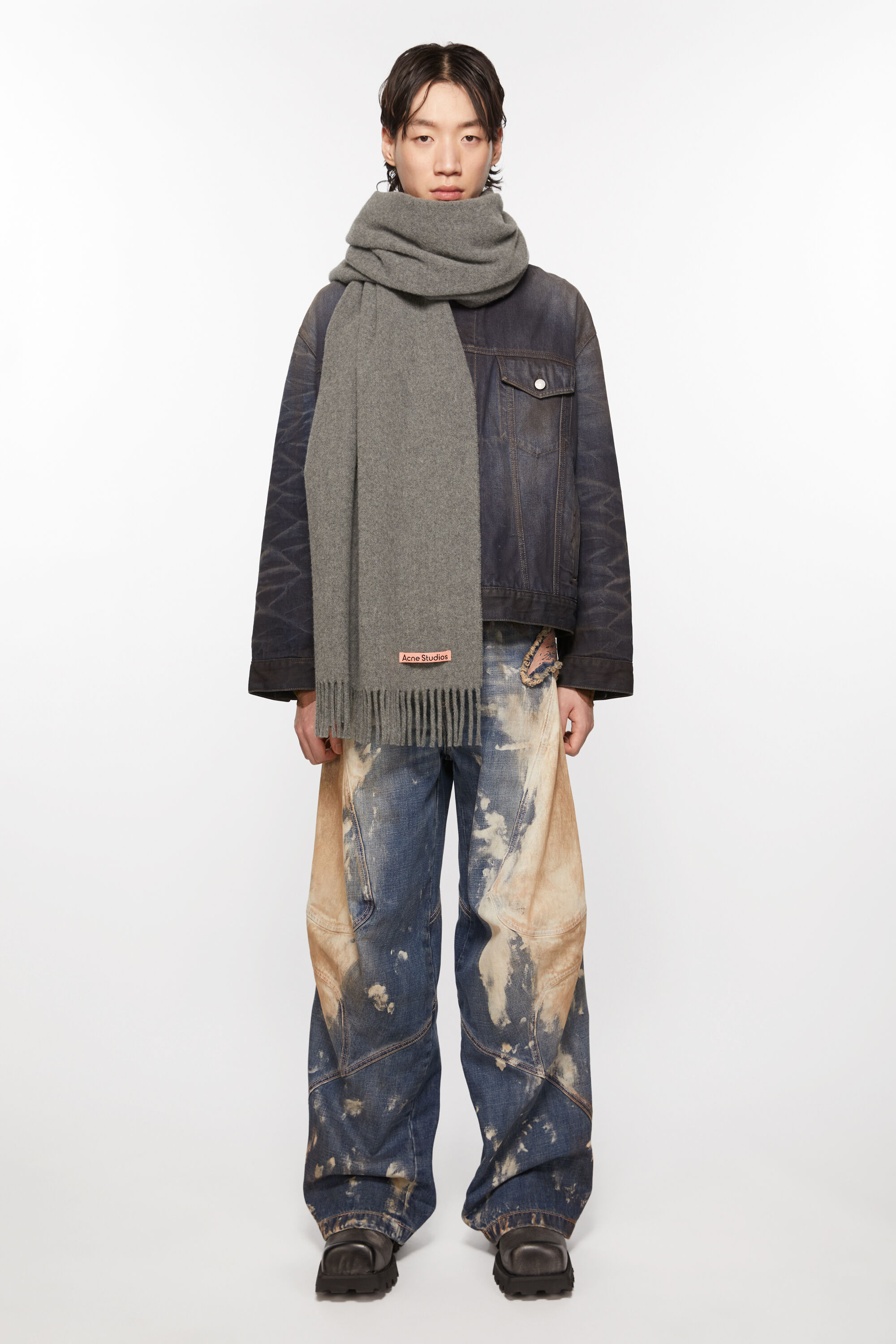 Acne Studios - フリンジウールスカーフ - オーバーサイズ - グレー