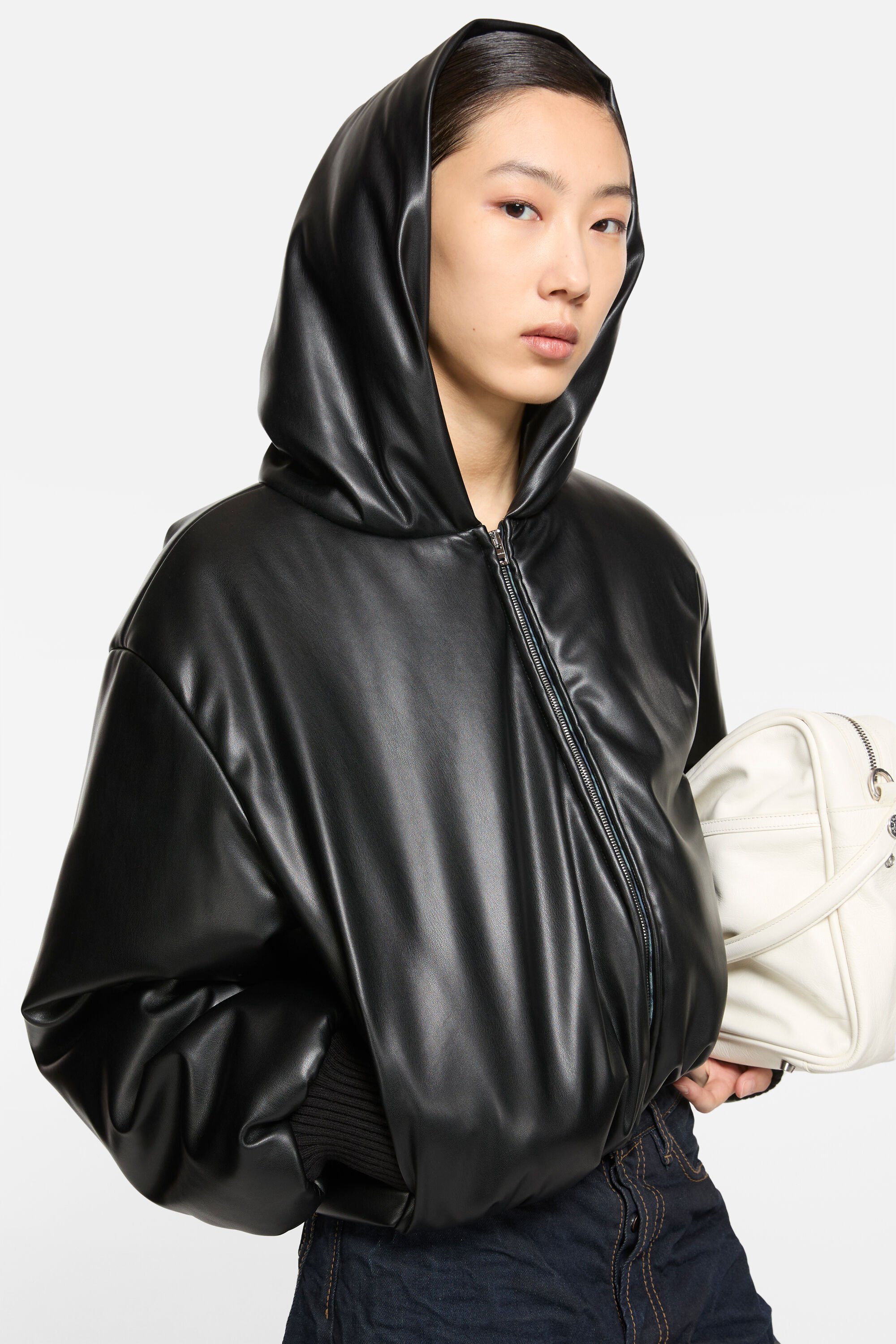 Acne Studios - フード付きフェイクレザージャケット - ブラック