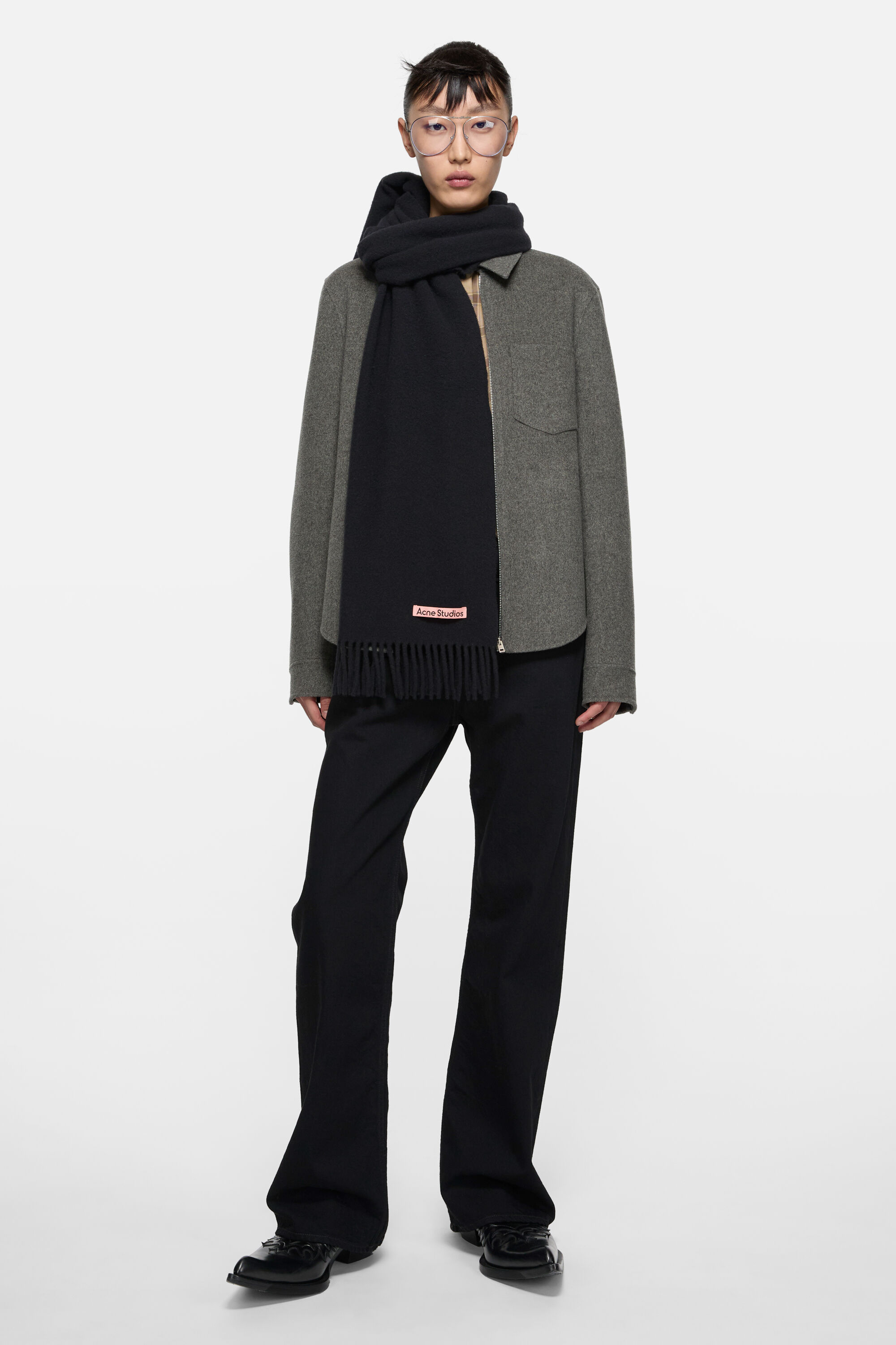 Acne Studios - フリンジウールスカーフ - ナロー - ブラック