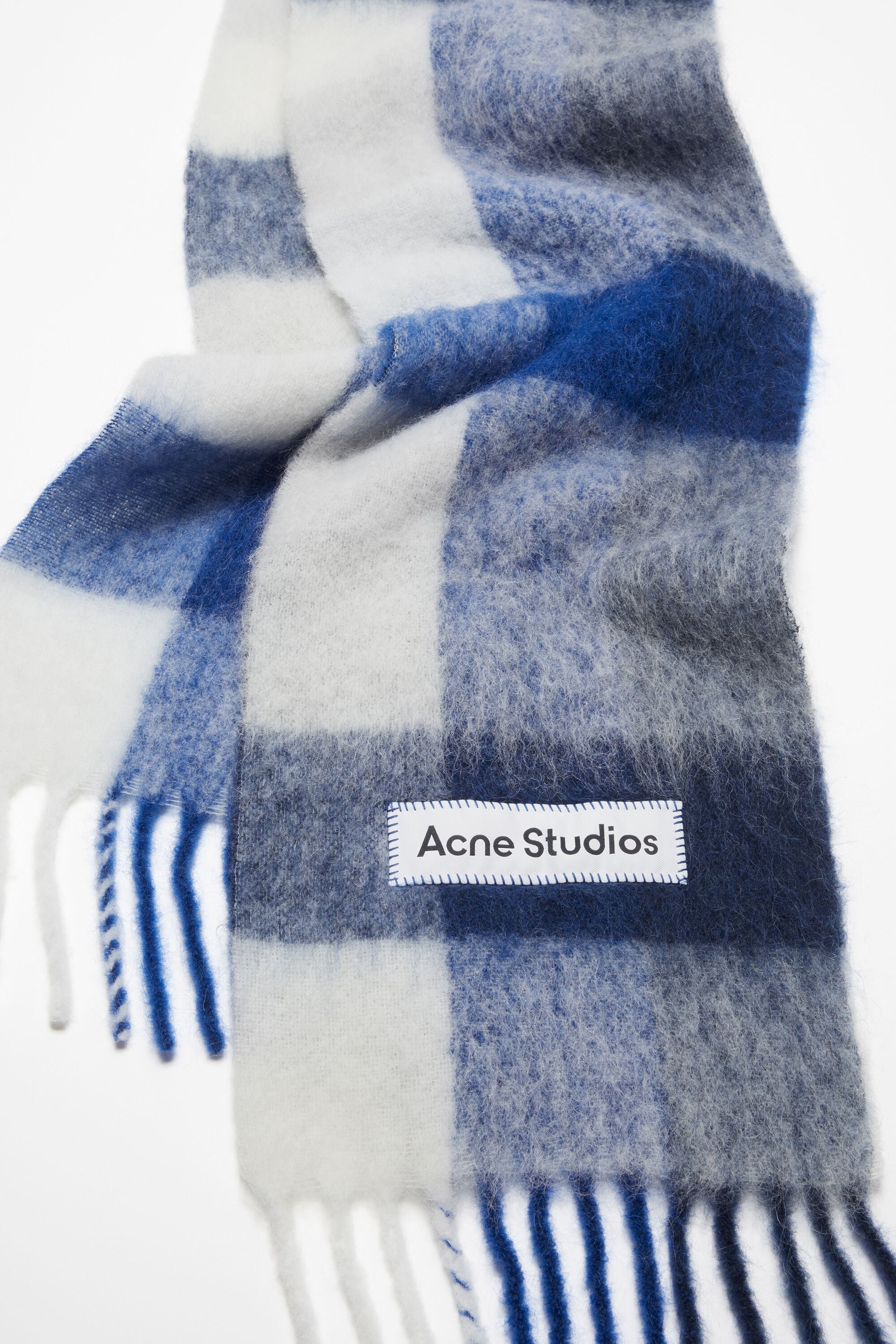 Acne Studios - モヘアチェックスカーフ - ホワイト/グレー/ロイヤルブルー