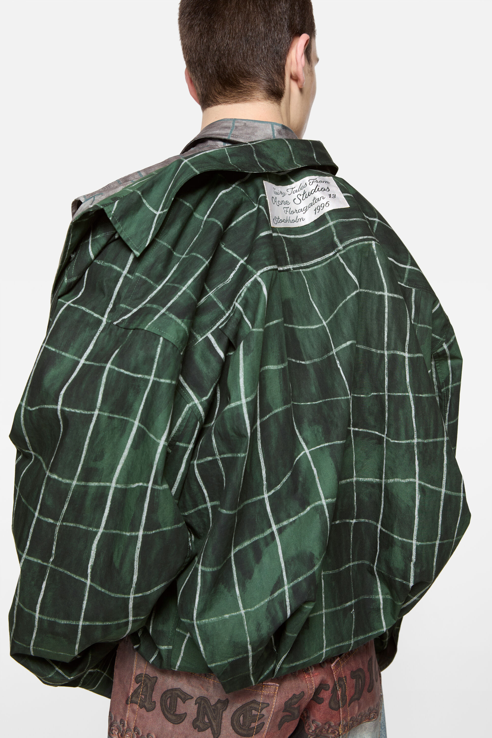 Acne Studios - レイヤードチェックシャツ - グリーン/グレー
