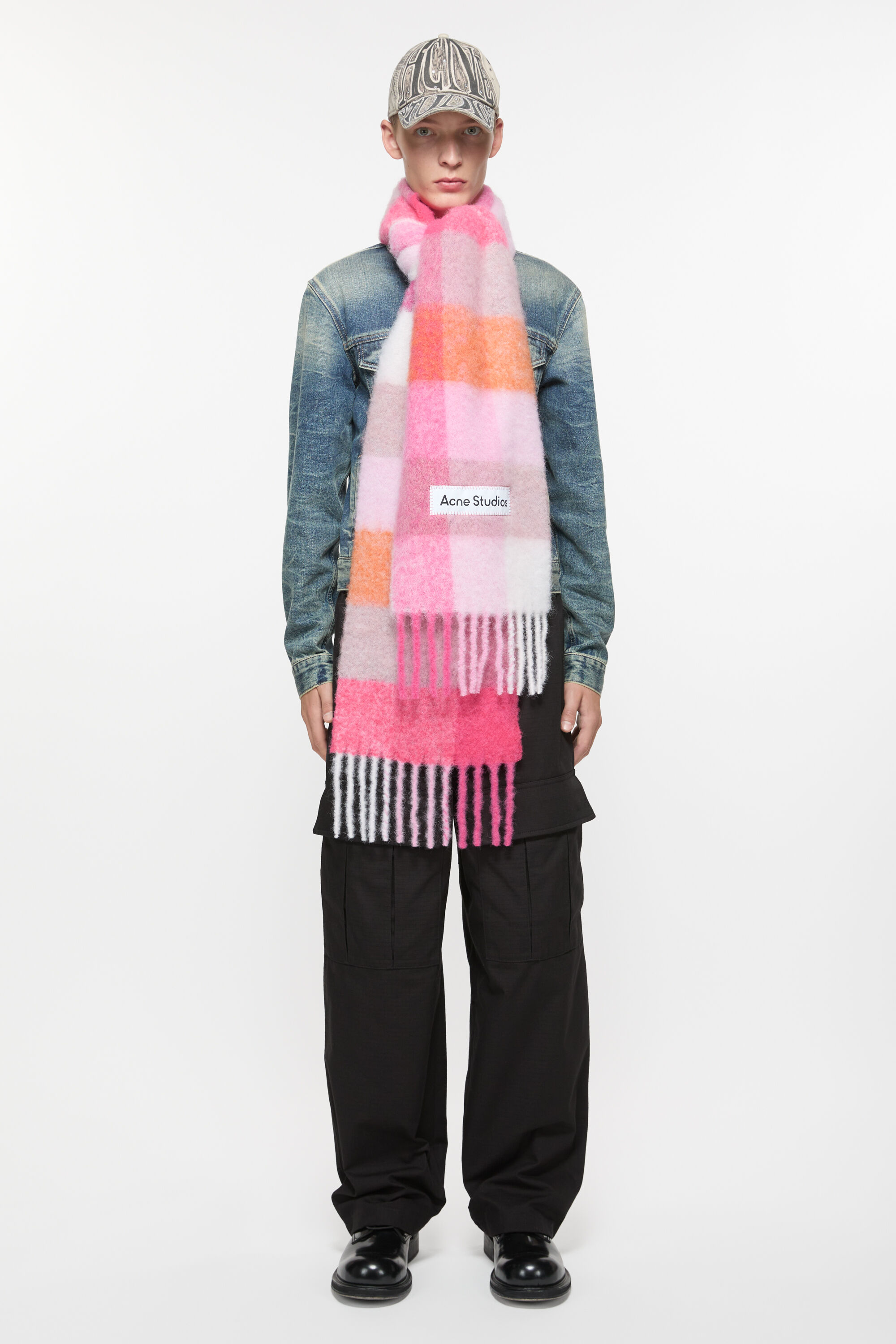 Acne Studios - モヘアチェックスカーフ - Pink/Fuchsia/White
