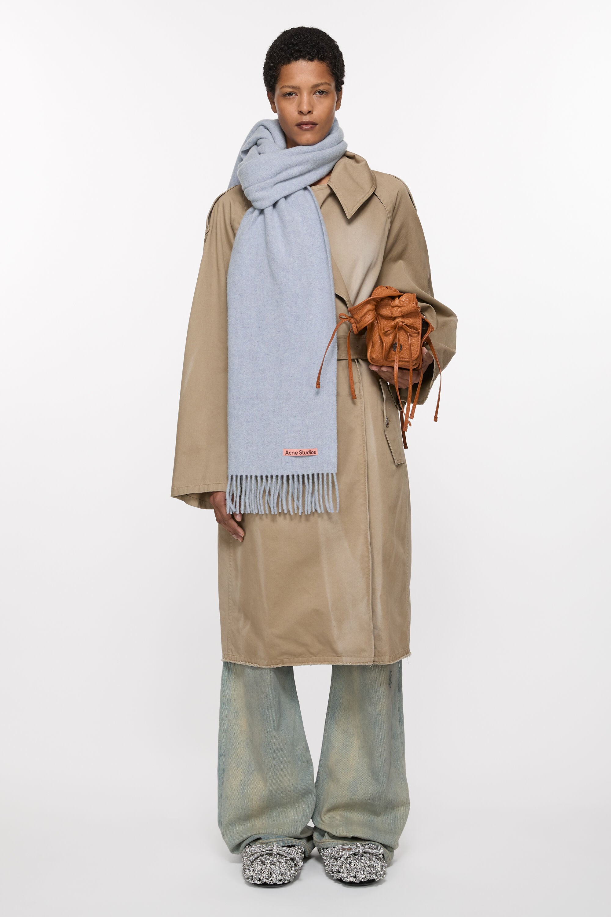 Acne Studios - フリンジウールスカーフ - ナロー - パウダーブルー