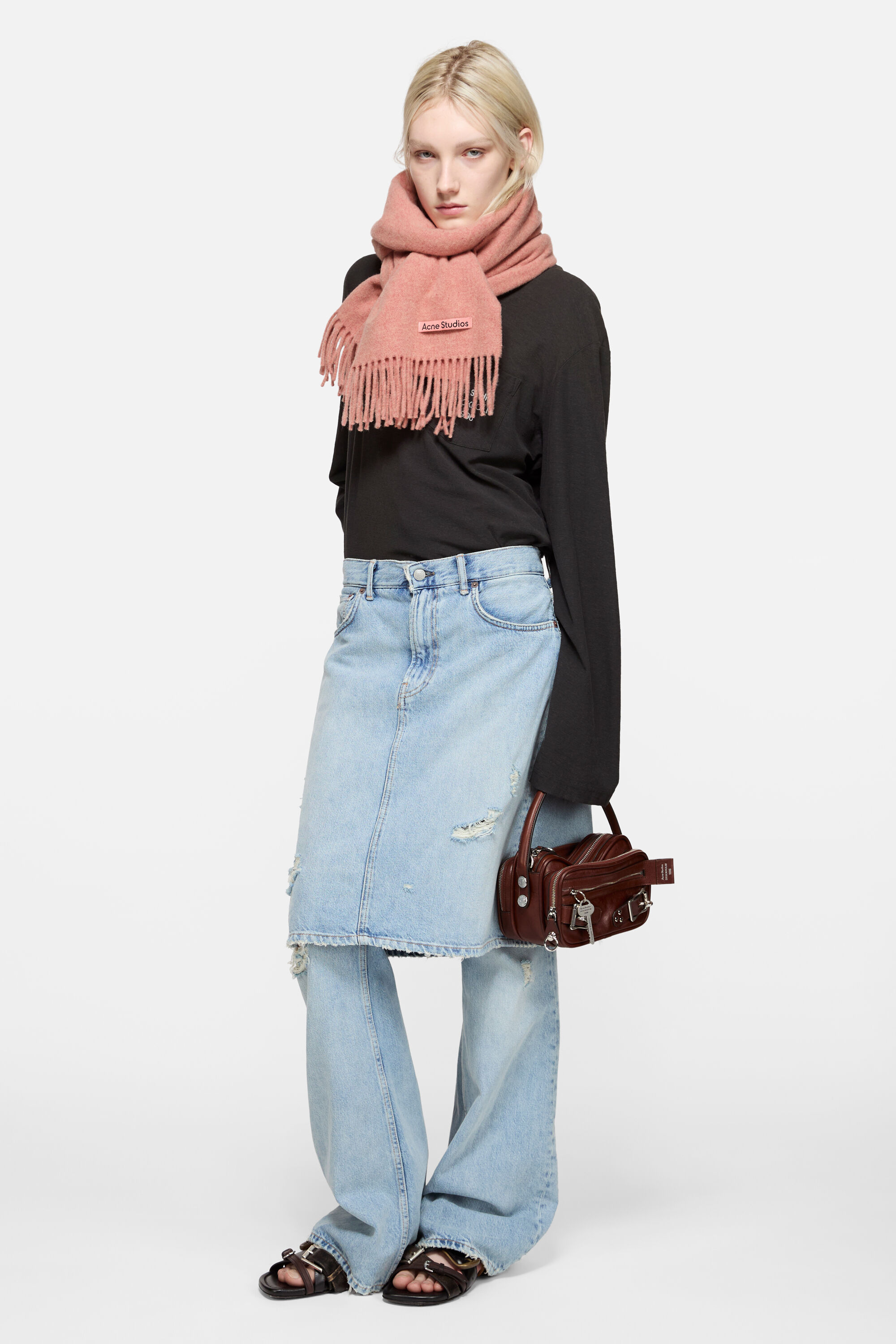 Acne Studios - フリンジウールスカーフ - ナロー - ローズメランジ