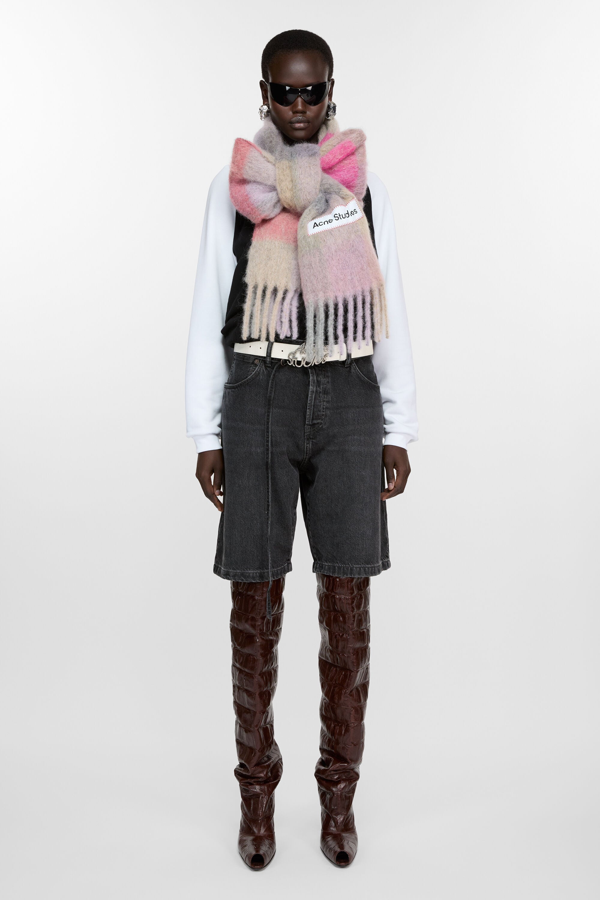 Acne Studios - Mohair checked scarf - Fuchsia/lilac/pink