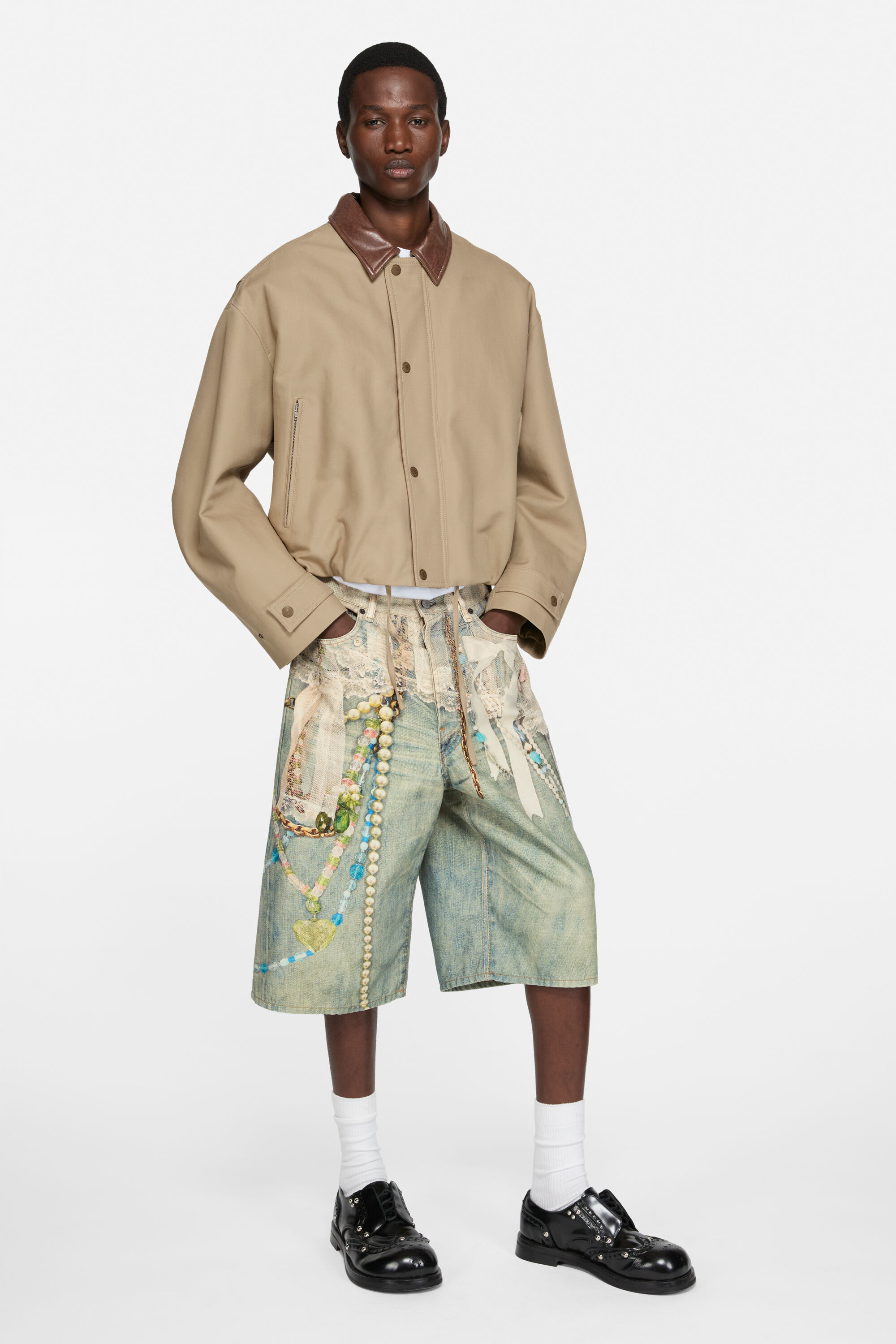 Acne Studios - デニムショーツ - ルーズフィット - ホワイト/グリーン