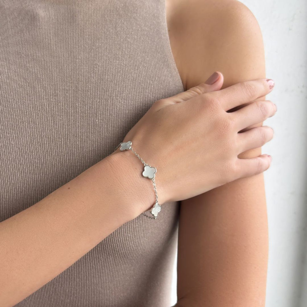 White Mother of Pearl Clover Station Bracelet – ADORNIA