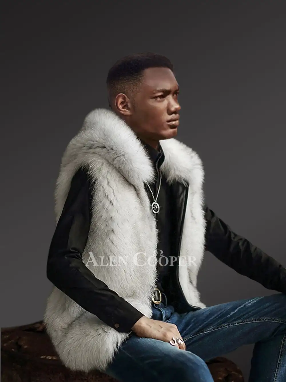 Mens White Fox Fur Vest