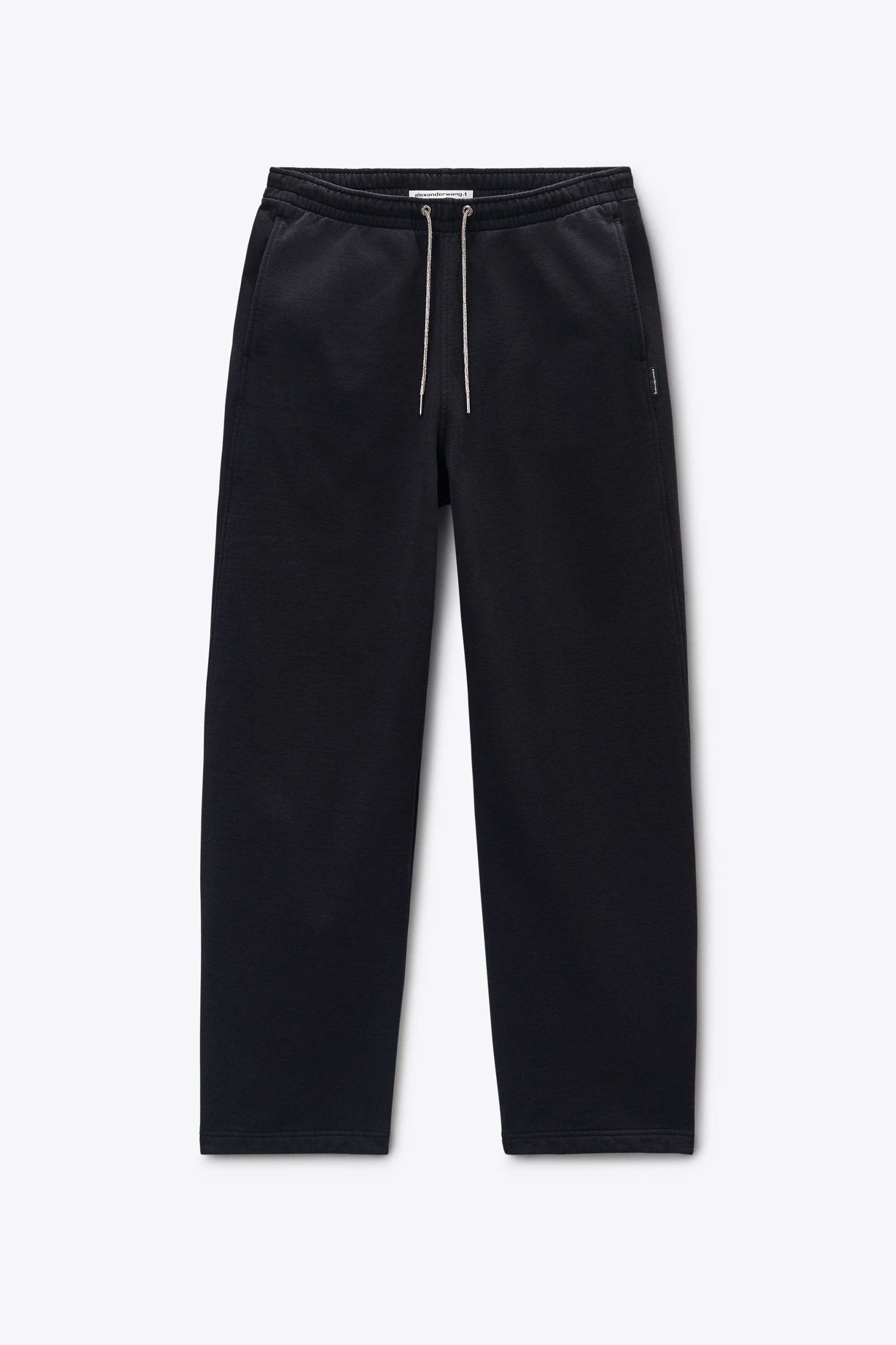 Black Cotton Terry Sweatpant with Crystal Hotfix Drawcord in BLACK