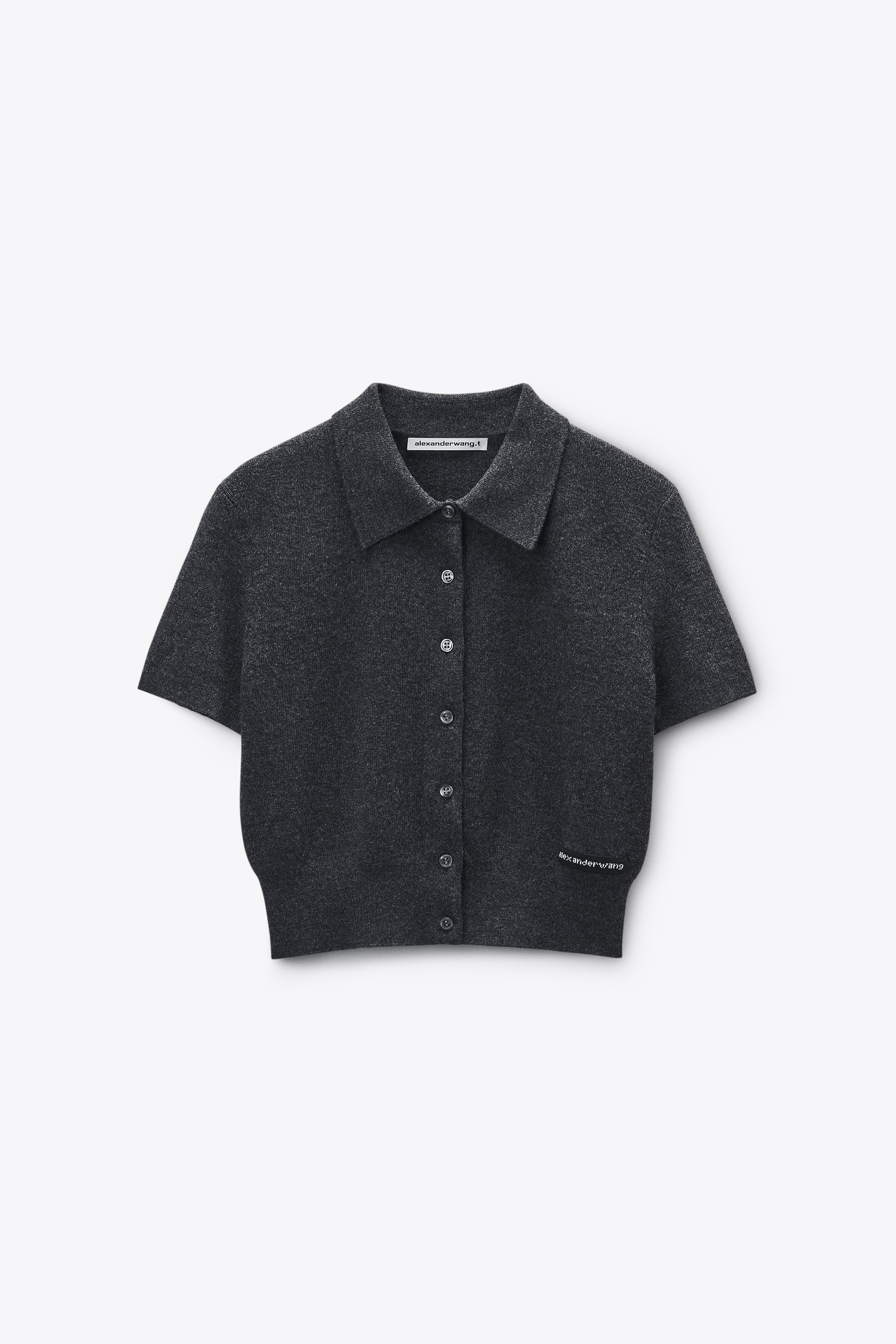 Charcoal Wool Short Sleeve Polo Cardigan in CHARCOAL | alexanderwang®