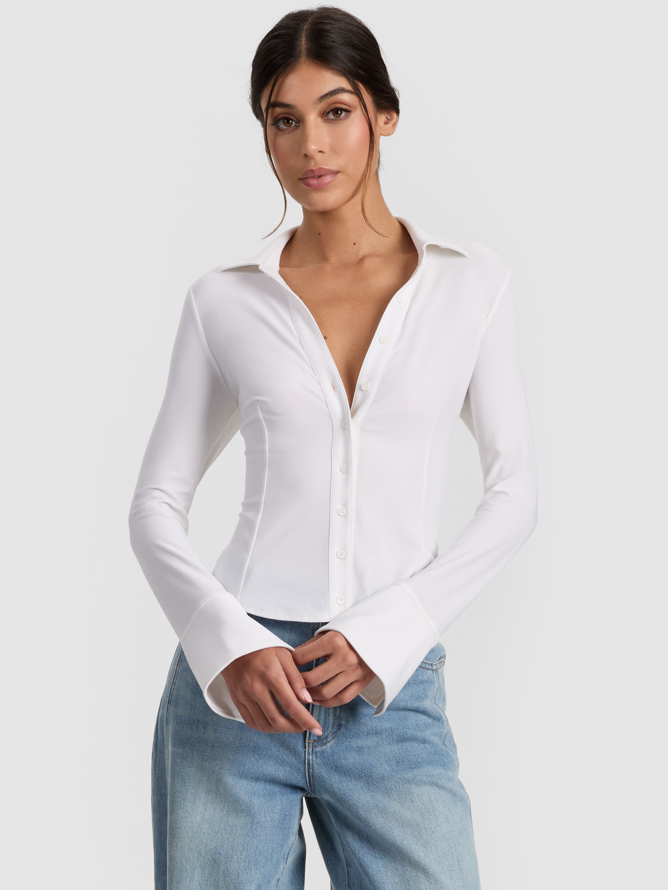 FREYA FITTED TOP in OFF WHITE | ALICE + OLIVIA