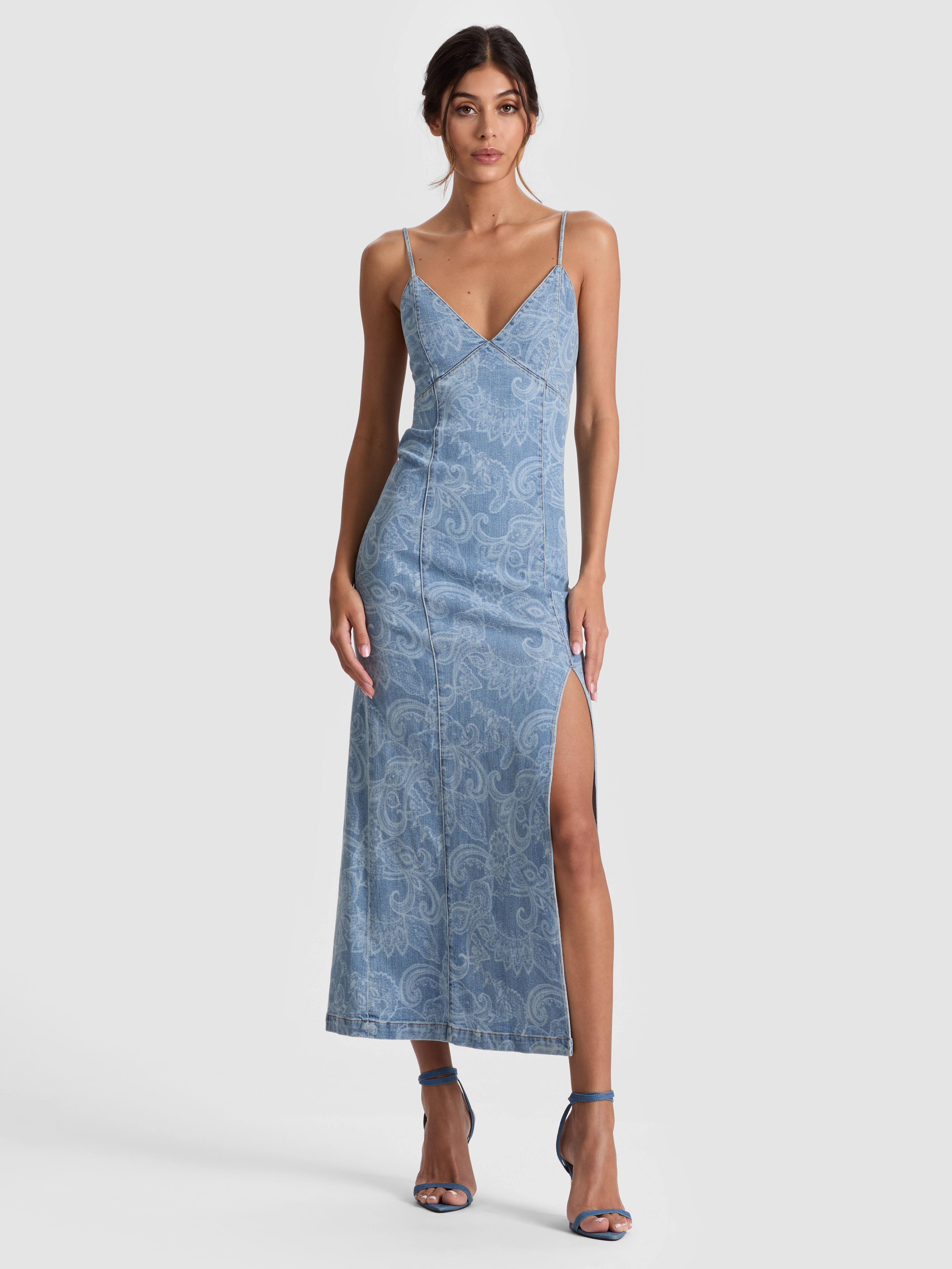 JULIETTA DENIM MIDI DRESS in LASER PAISLEY | ALICE + OLIVIA
