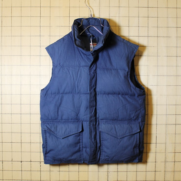 USA製 80s 古着 frostline ダウンベスト メンズM ネイビー アウトドア