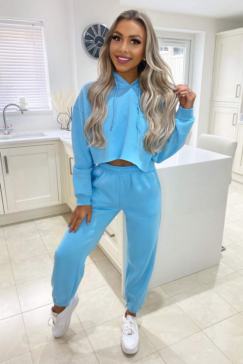 Baby Blue Cropped Hoodie Lounge Set – AX Paris