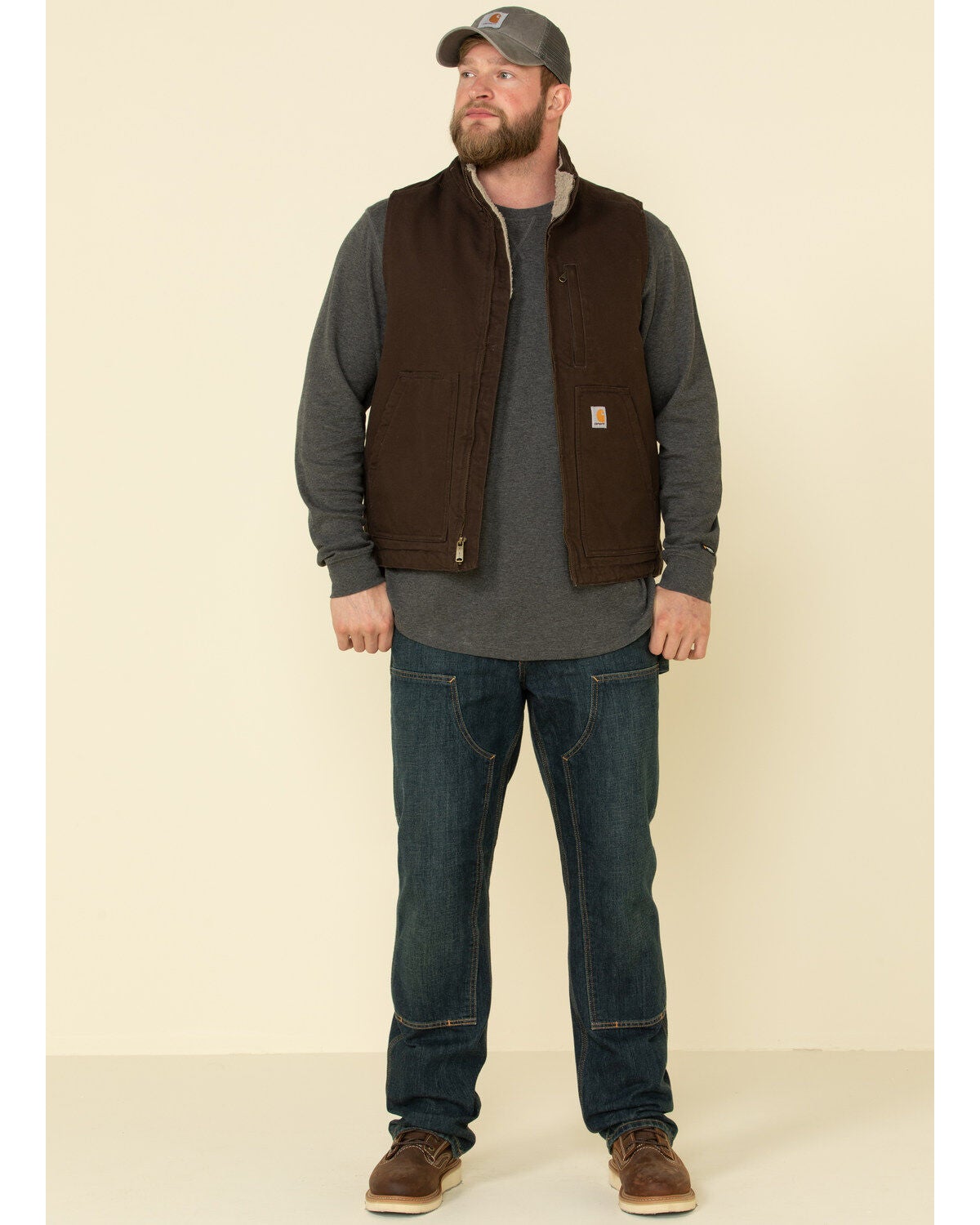 Carhartt Men's Dark Brown Washed Duck Sherpa Lined Mock Neck Loose
