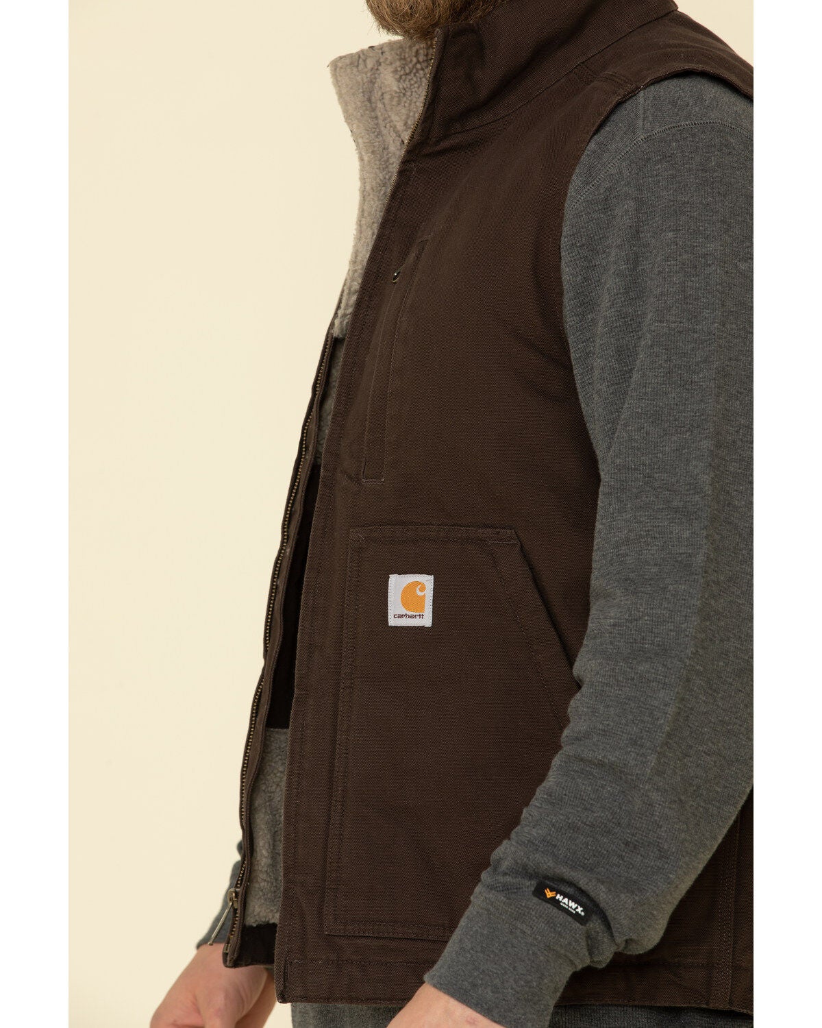 Carhartt Men's Dark Brown Washed Duck Sherpa Lined Mock Neck Loose