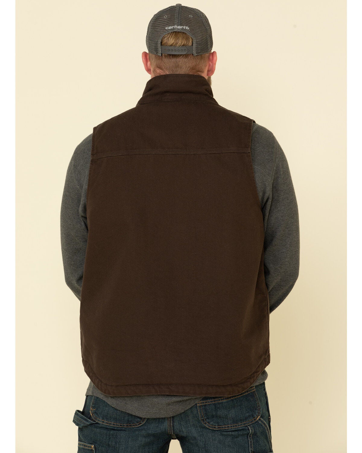 Carhartt Men's Dark Brown Washed Duck Sherpa Lined Mock Neck Loose