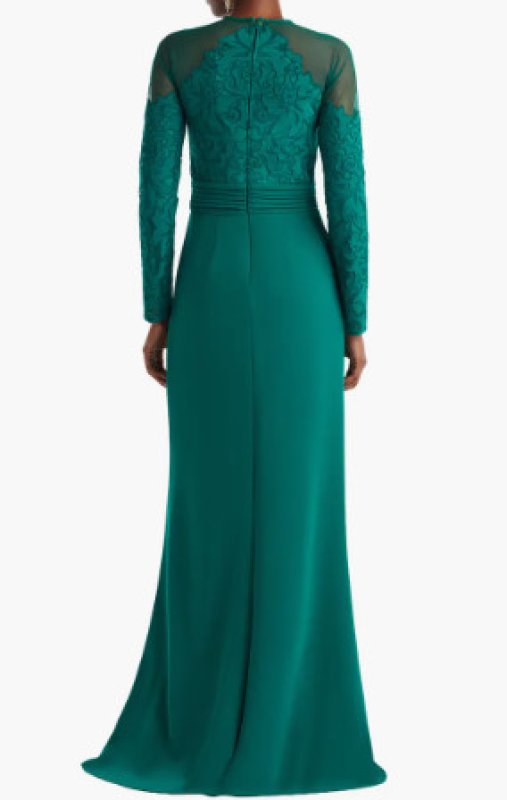 Tadashi Shoji タダシショージ Sinclair 長袖グリーンロングドレス