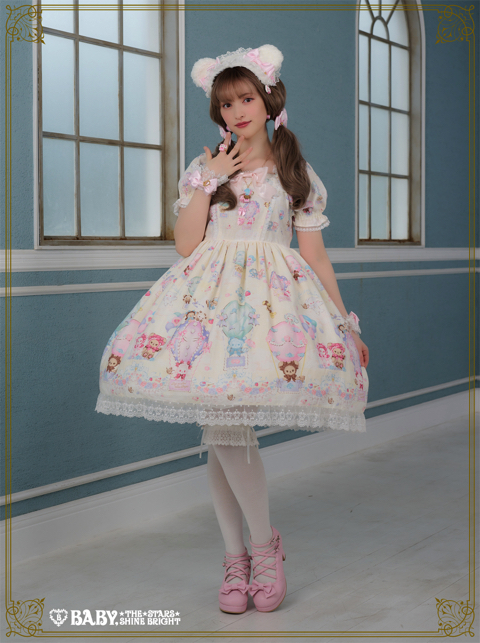 くみゃちゃんのふわふわお空でTea PARTY柄ワンピース＆くみゃみみ