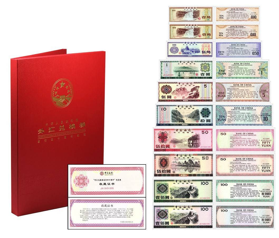 China 0.1-100 Yuan 10 Pieces Foreign Exchange Certificate Set