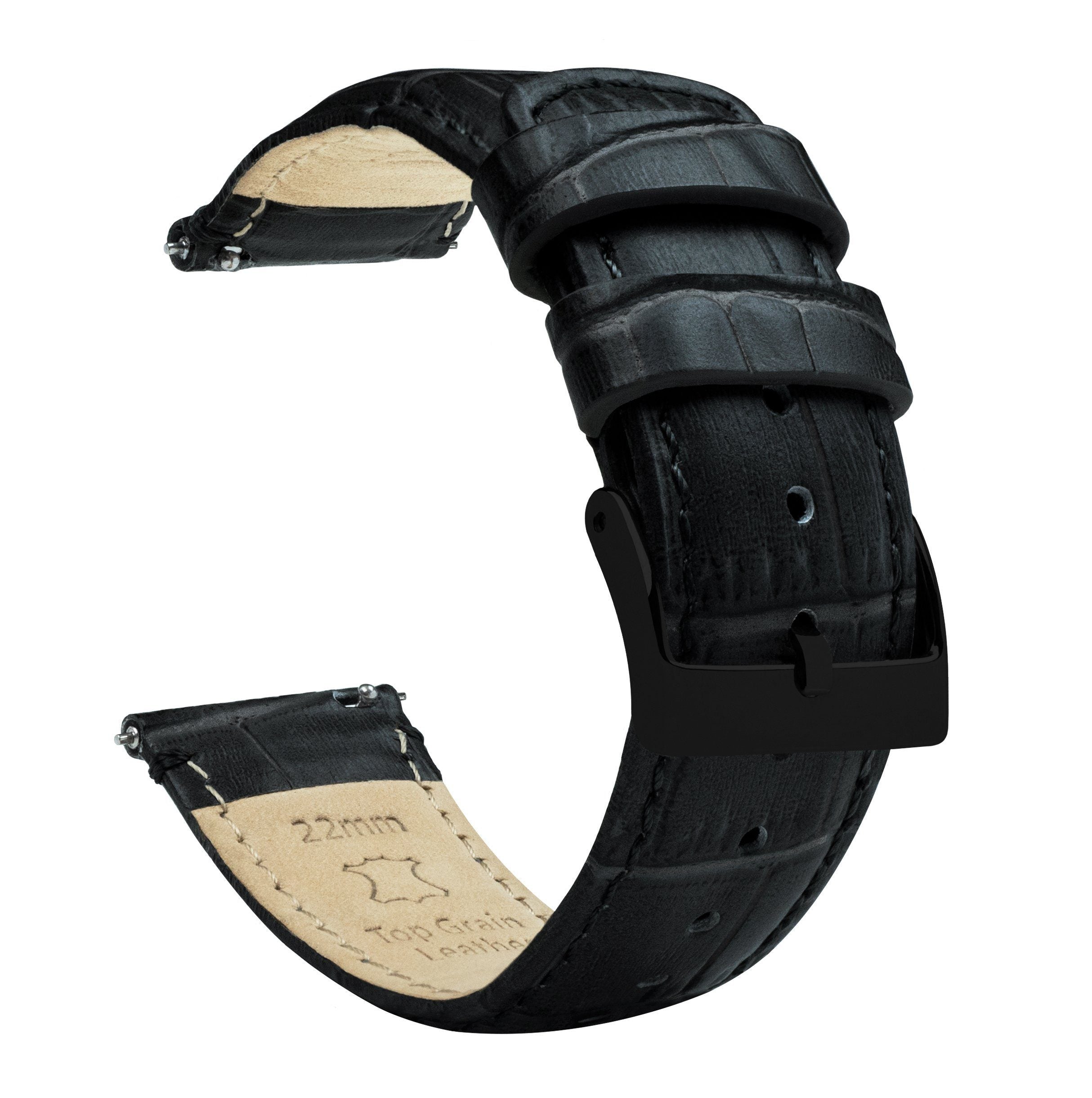 Black Leather Watch Band | Alligator Grain Texture | BARTON