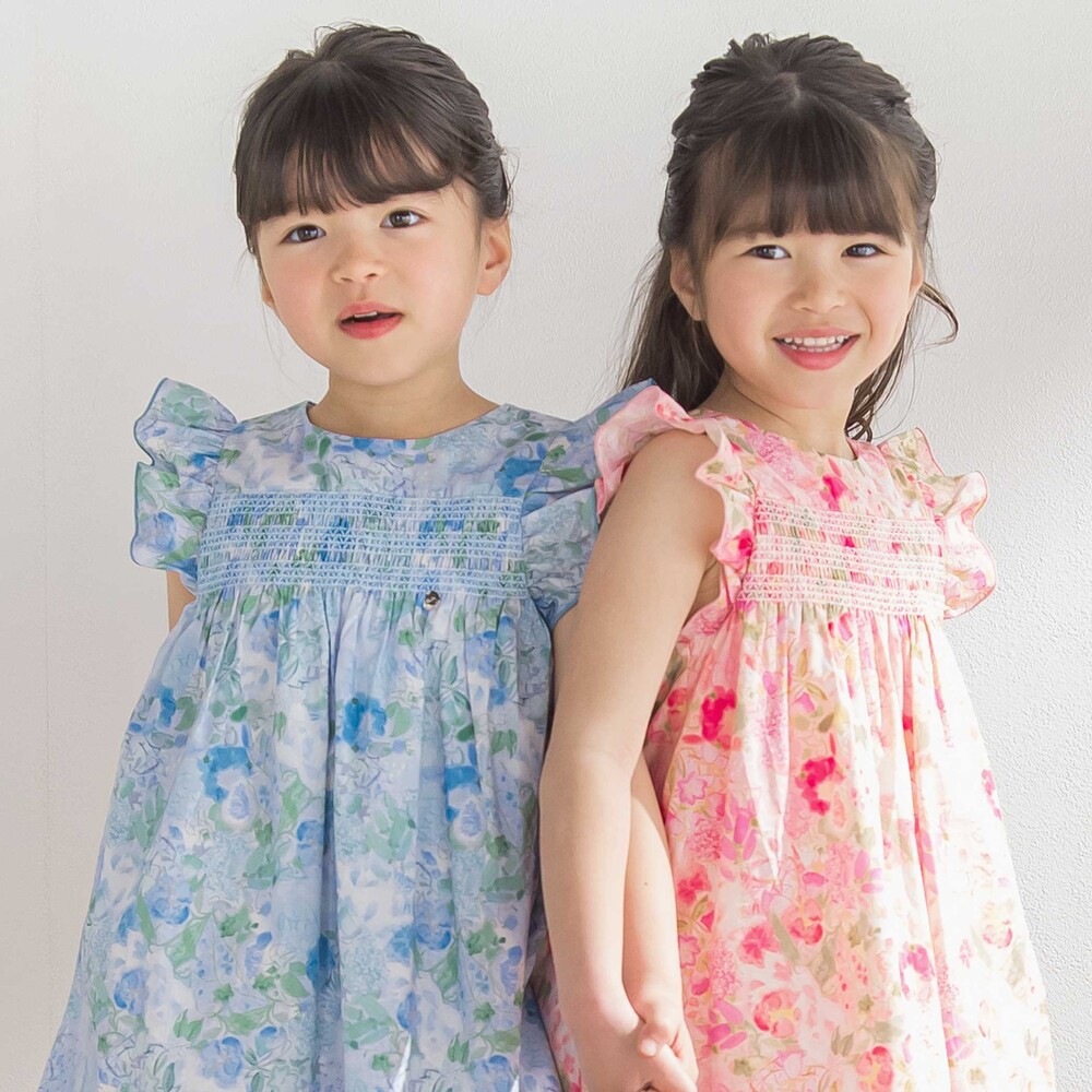 花柄スモッキングワンピース(95~150cm)(95cm ブルー系): ワンピース