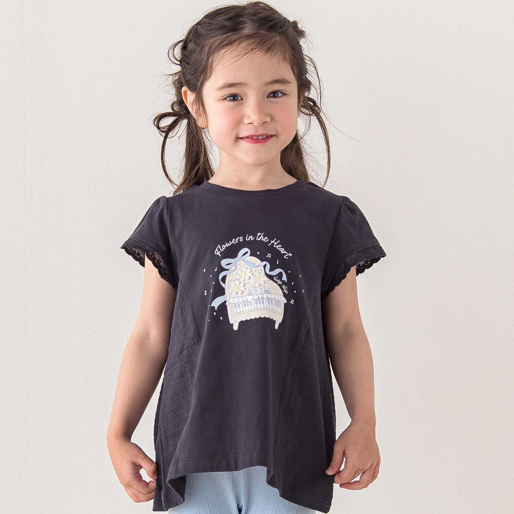 ピアノアイスサイド切り替えAラインTシャツ(80~130cm)(80cm ブラック系