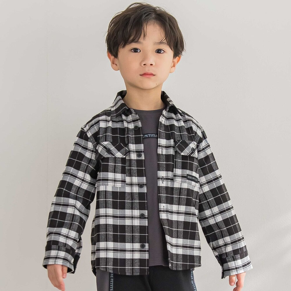 限定商品】【お揃い】チェックフラップポケット長袖シャツ(95~150cm