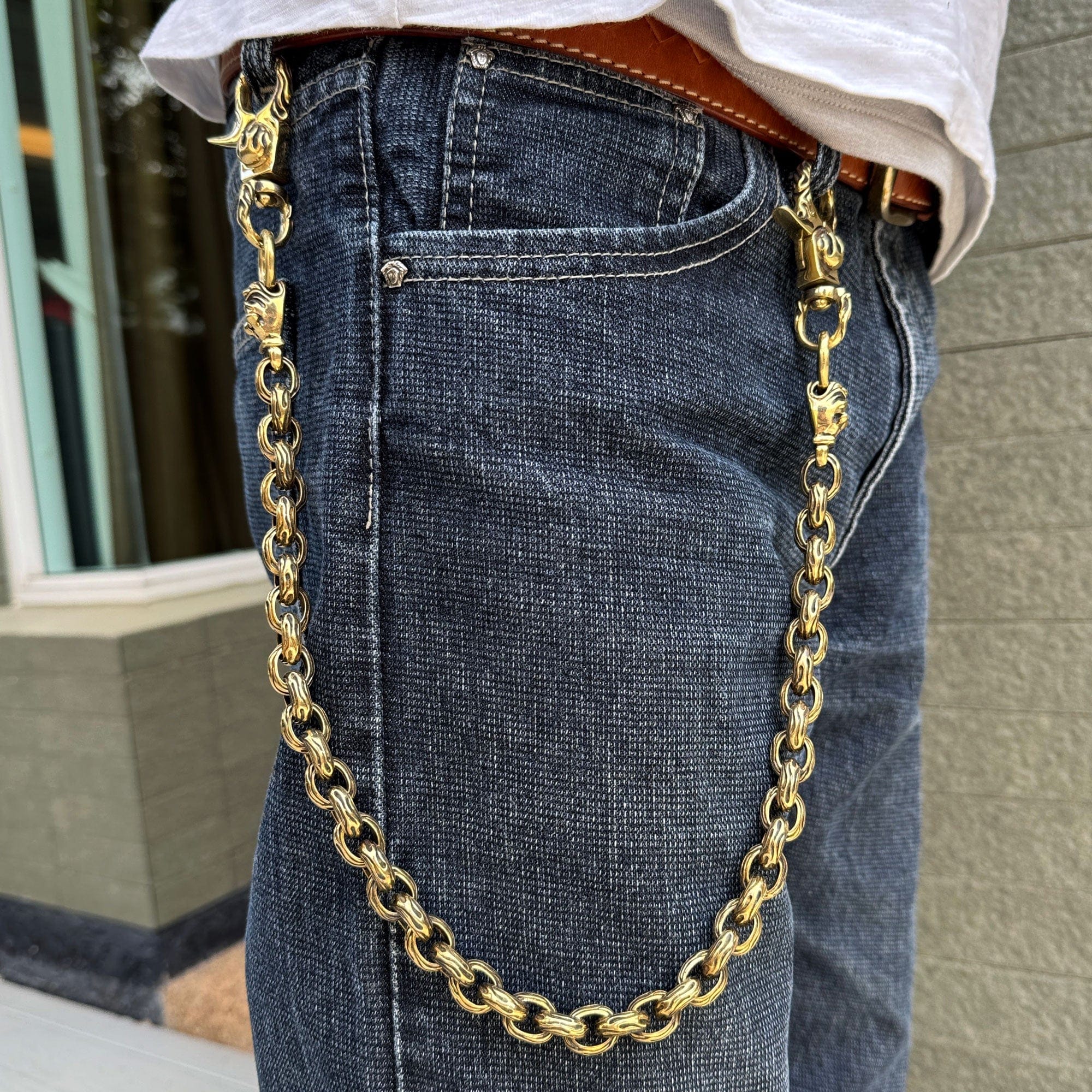 Bulldog Head Brass Wallet Chain — 207g Solid | Bikerringshop