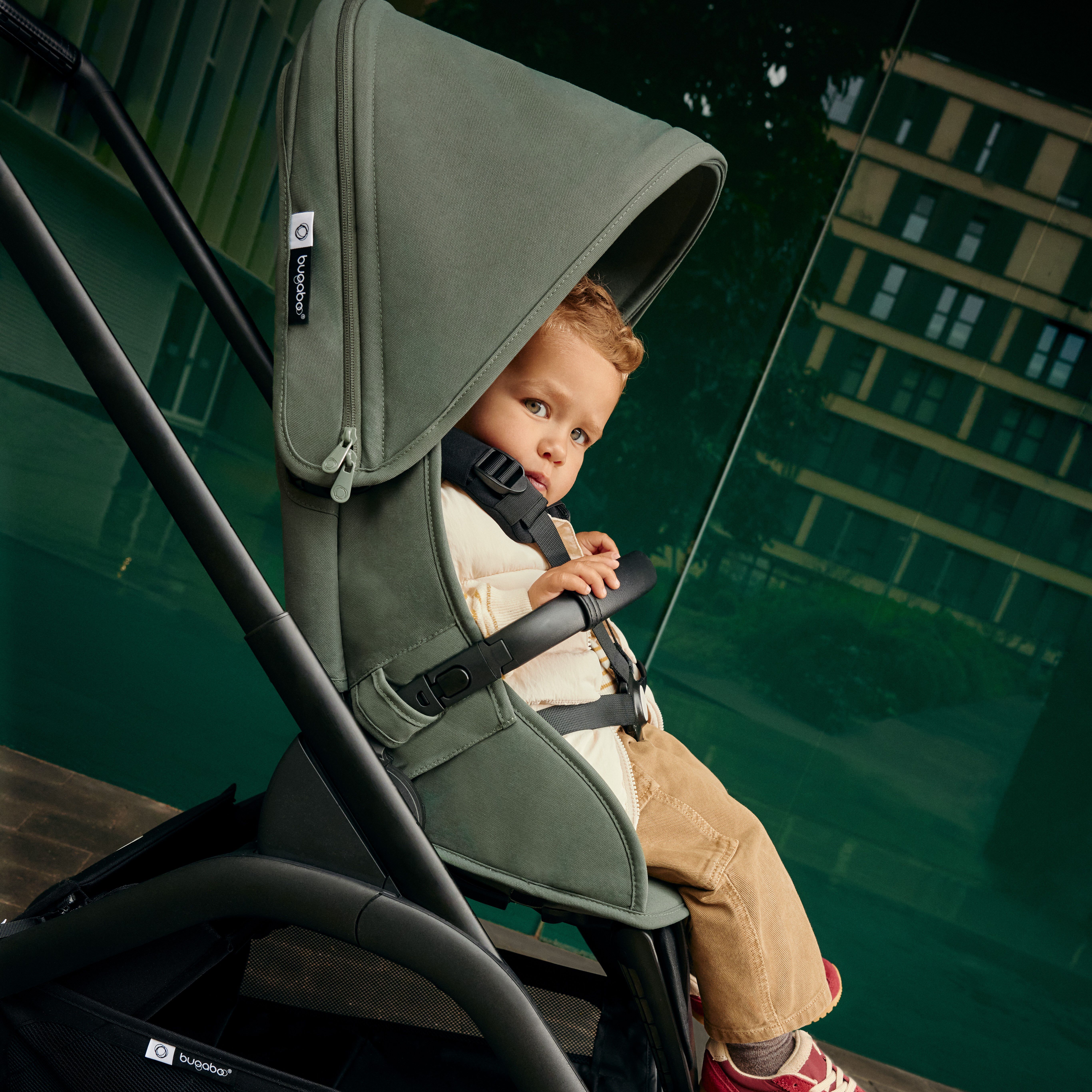 Bugaboo Dragonfly seat stroller forest green sun canopy, forest
