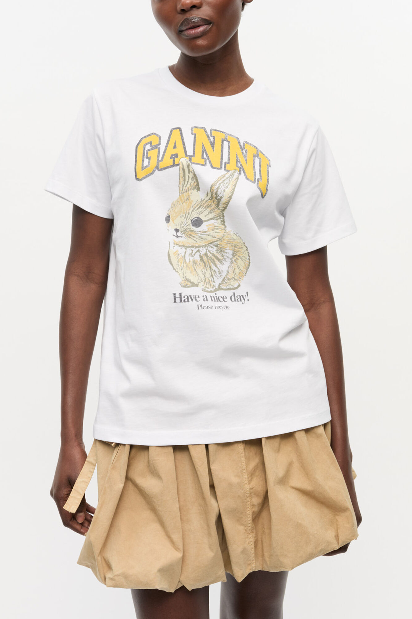 Bright White White Relaxed Jersey Bunny T-shirt | GANNI US